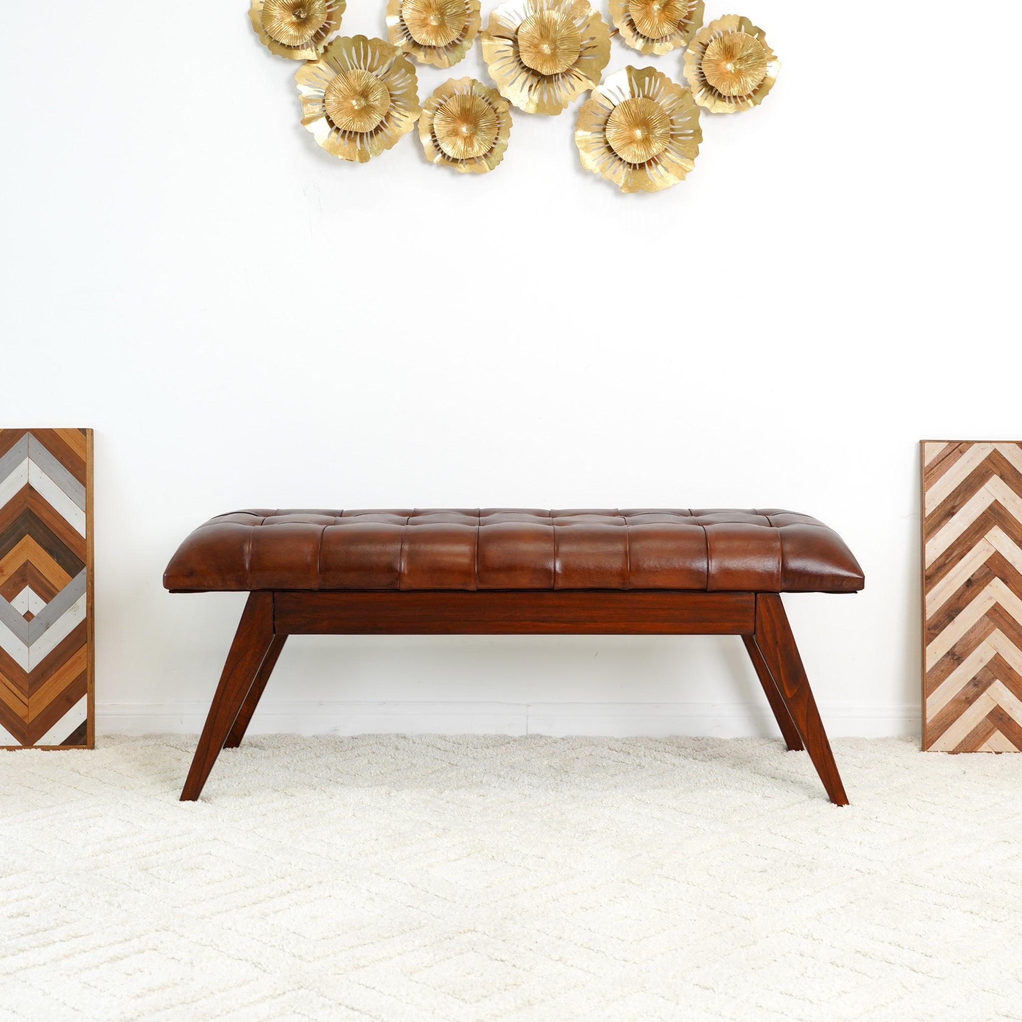 Niles Cognac Leather Bench