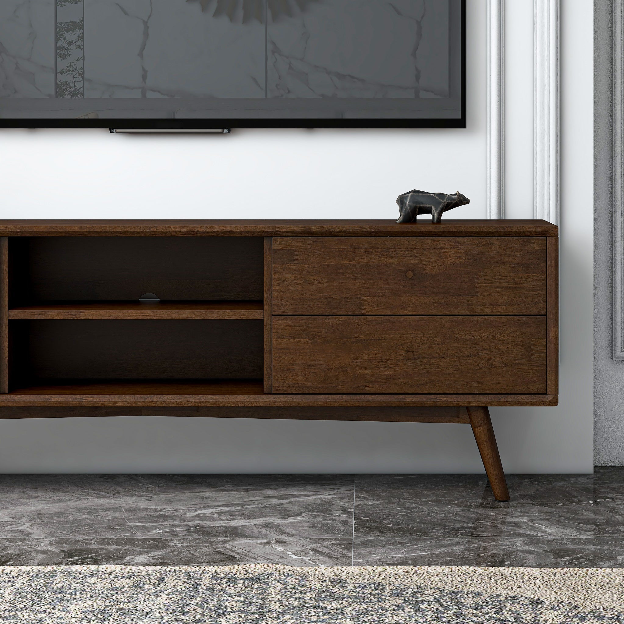 Noak Mid Century Modern Style Walnut TV Stand up to 72"