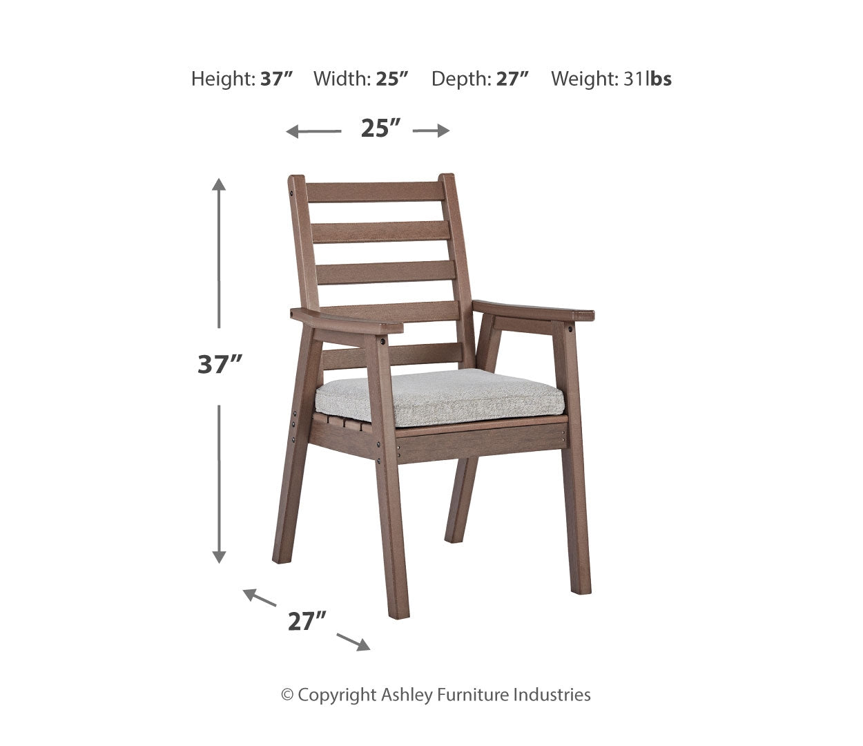 Emmeline Outdoor Dining Arm Chair with Cushion (Set of 2)