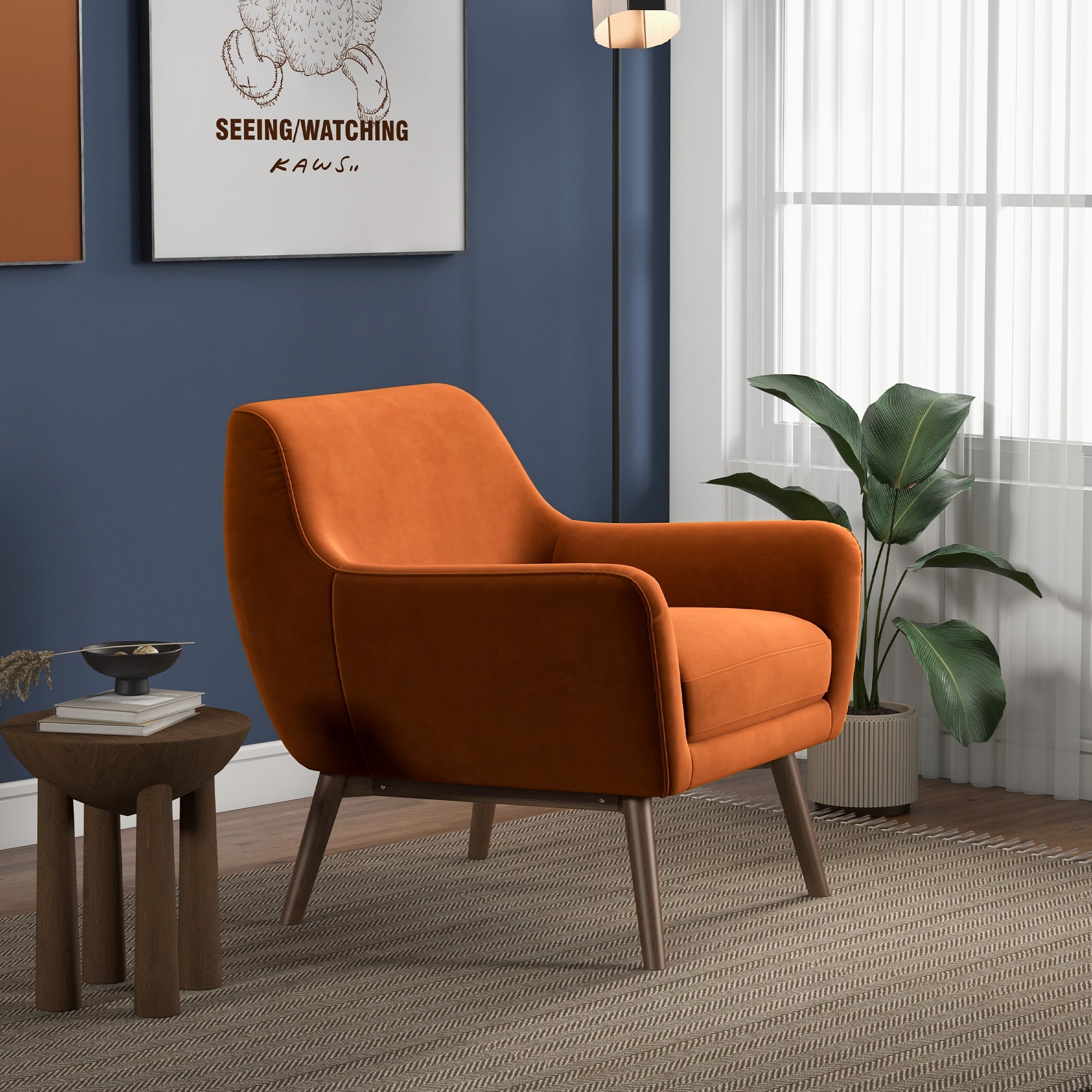 Penny Lounge Chair Orange Velvet