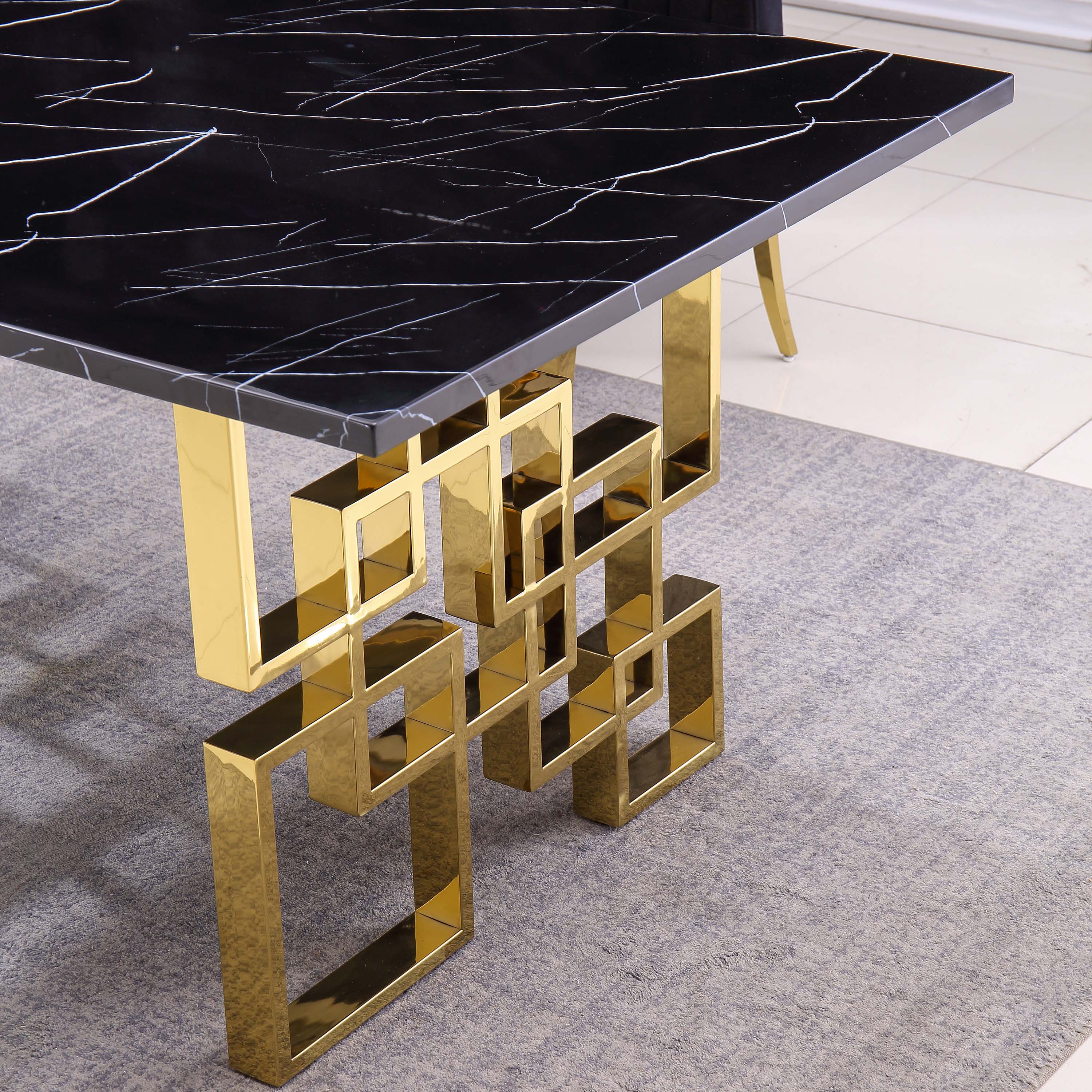 Latura Glass Dining Table Marble Gold