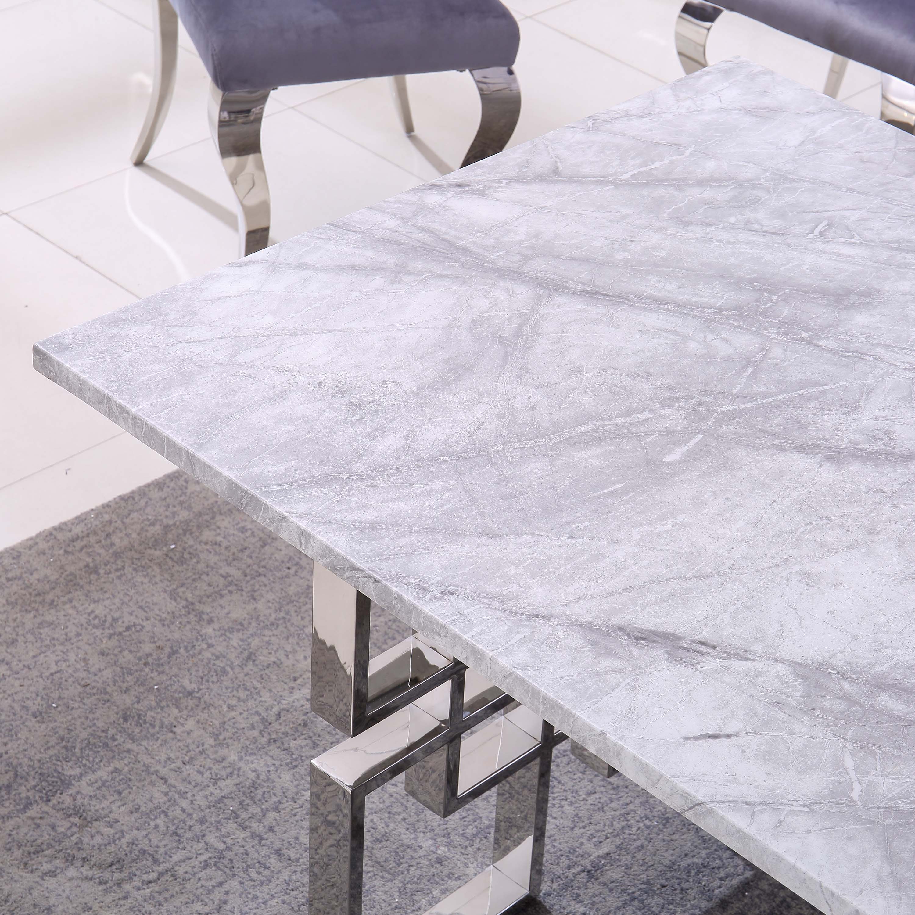 Latura Glass Dining Table Marble Silver