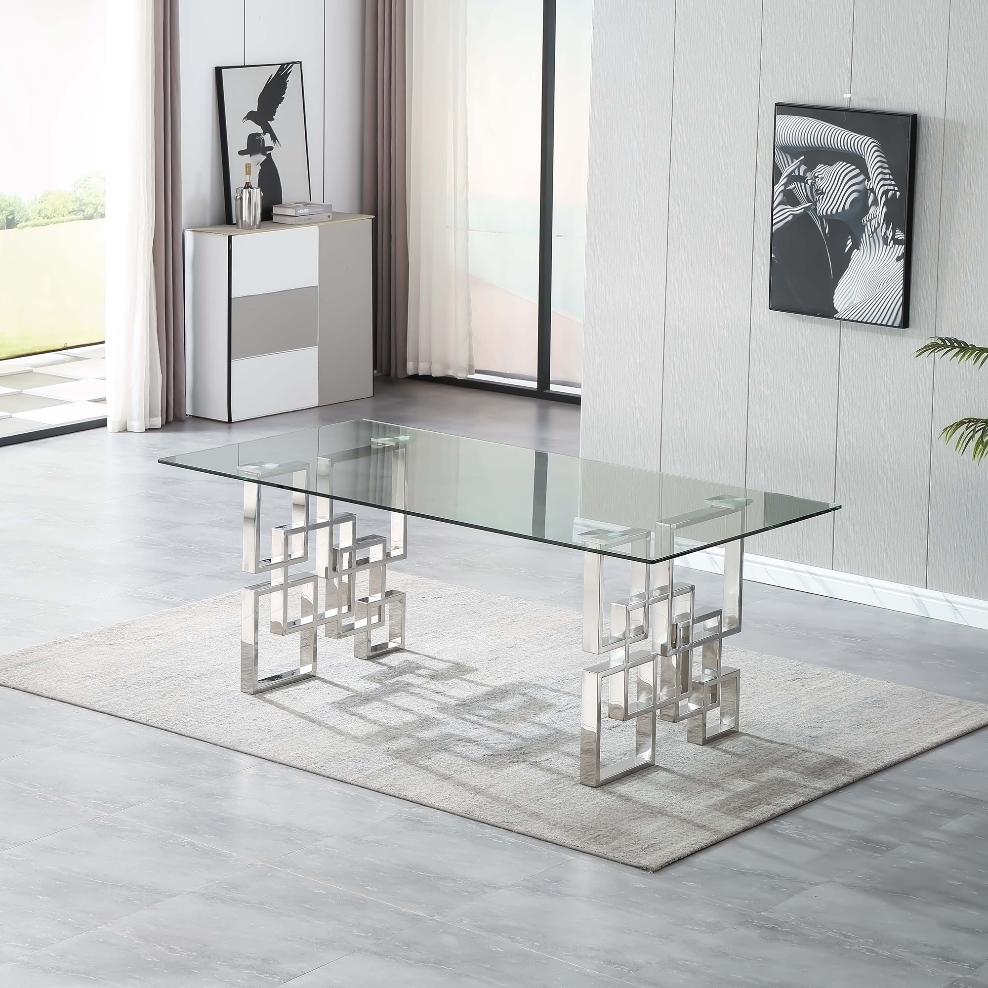 Latura Glass Dining Table Silver