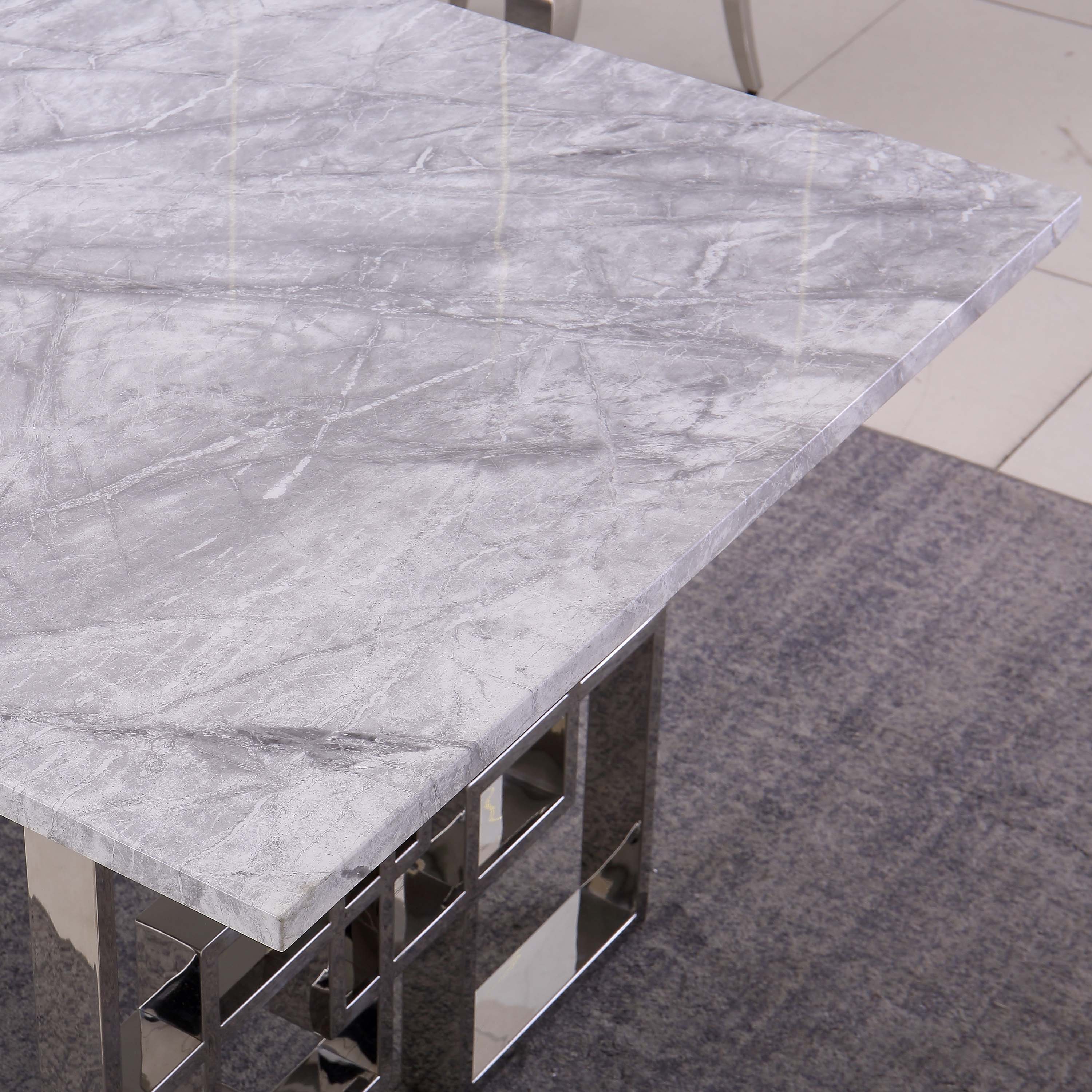 Latura Glass Dining Table Marble Silver