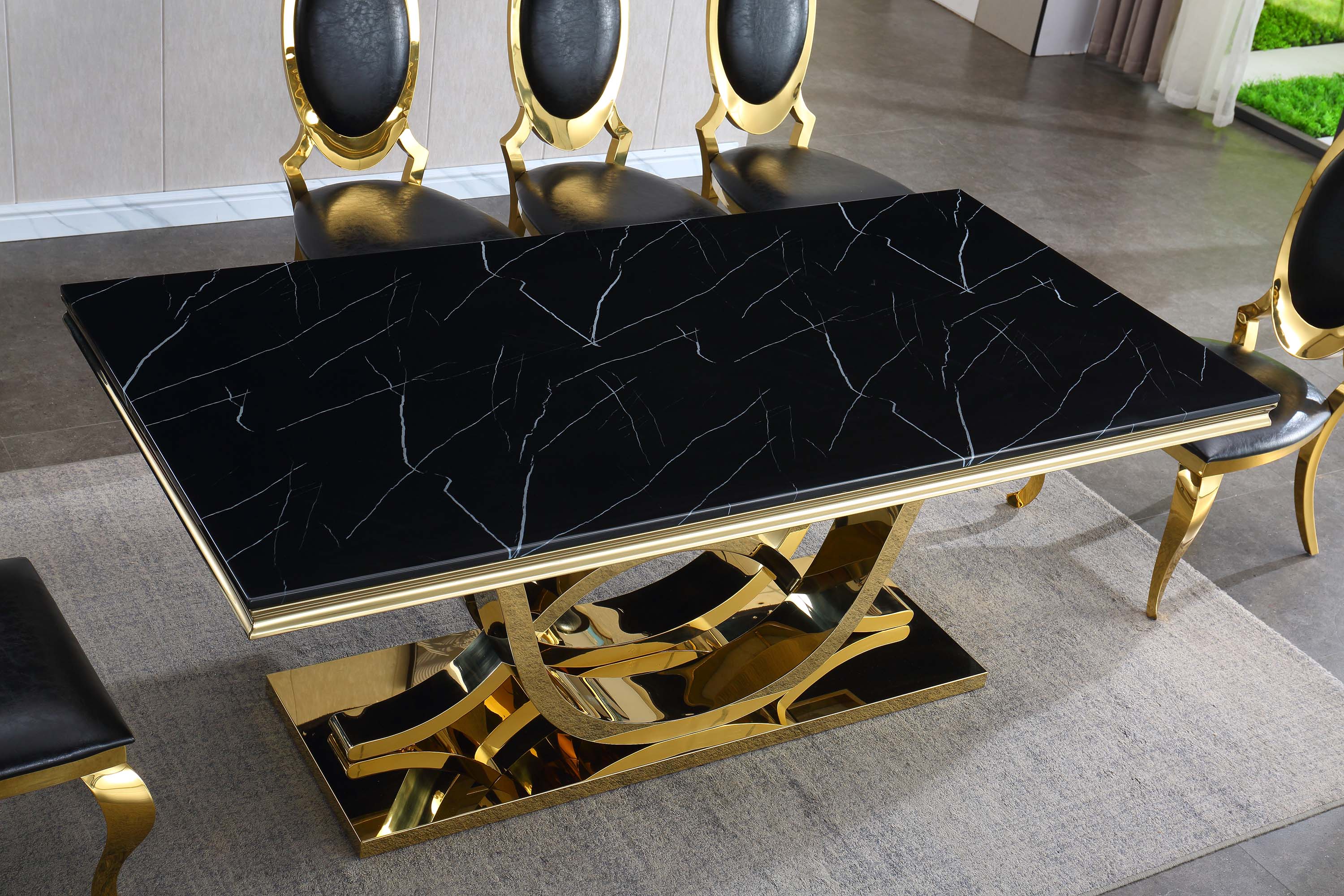 Amberlis Dining Table Black Marble Gold