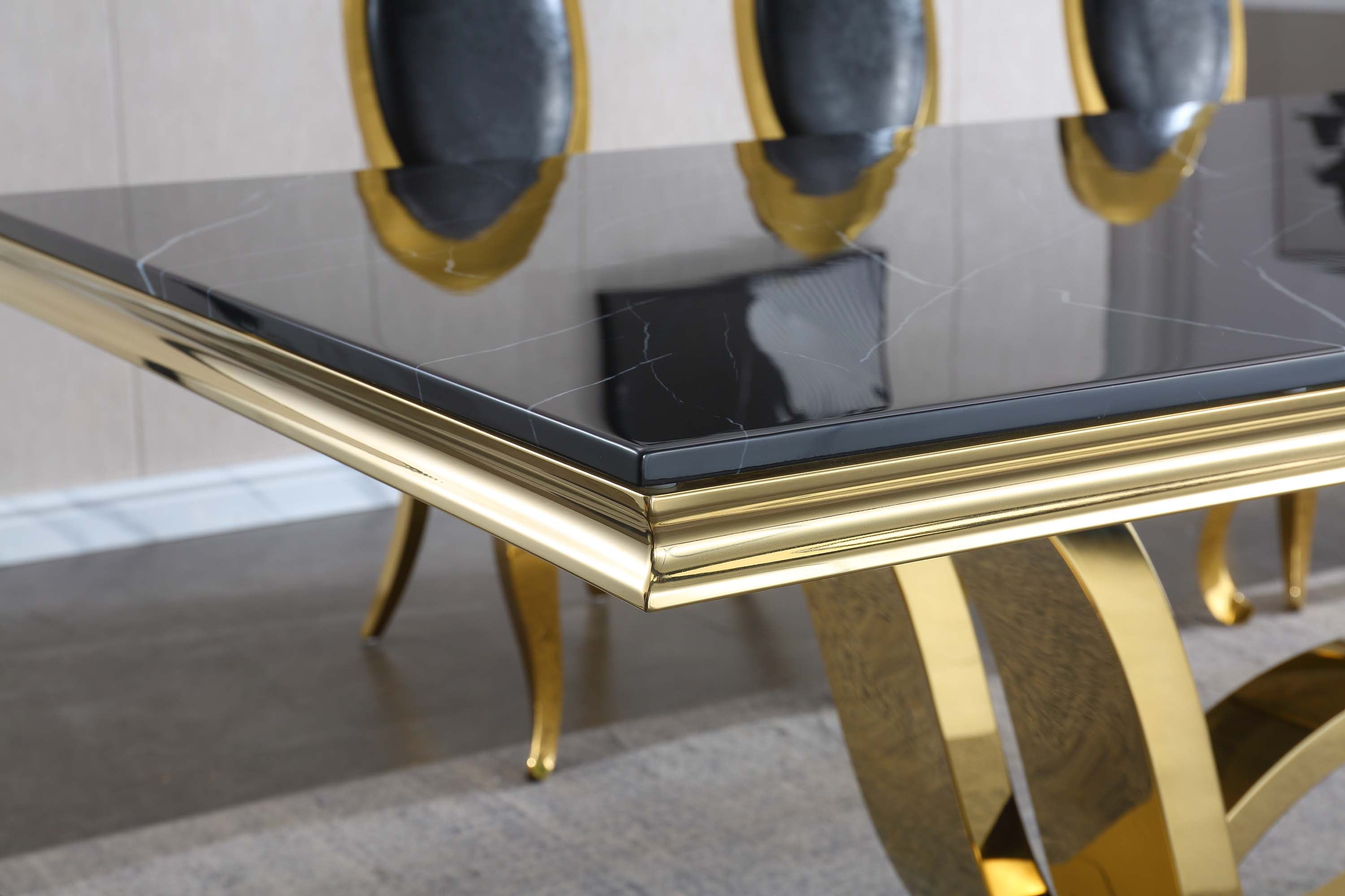 Amberlis Dining Table Black Marble Gold