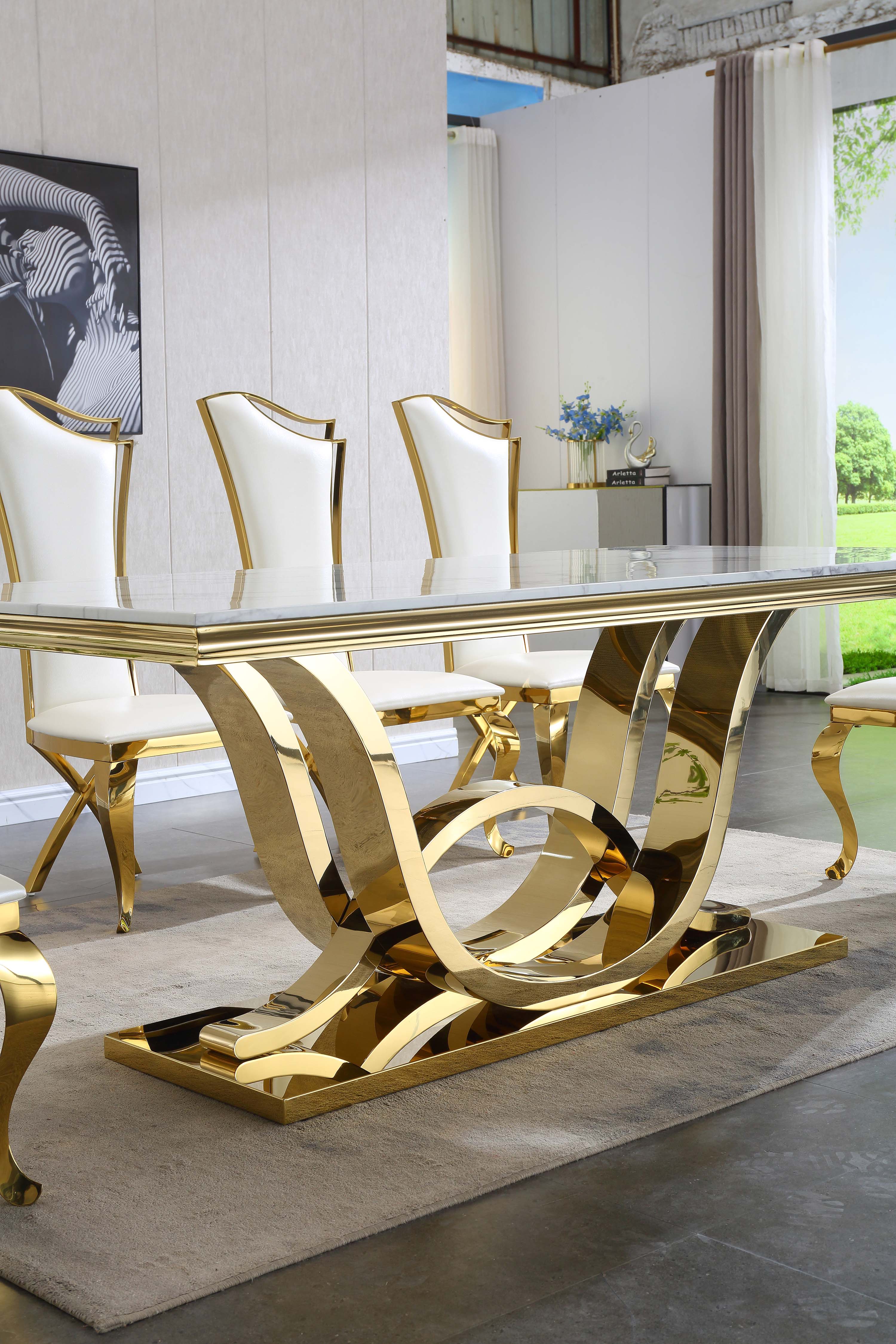 Amberlis Dining Table White Marble Gold