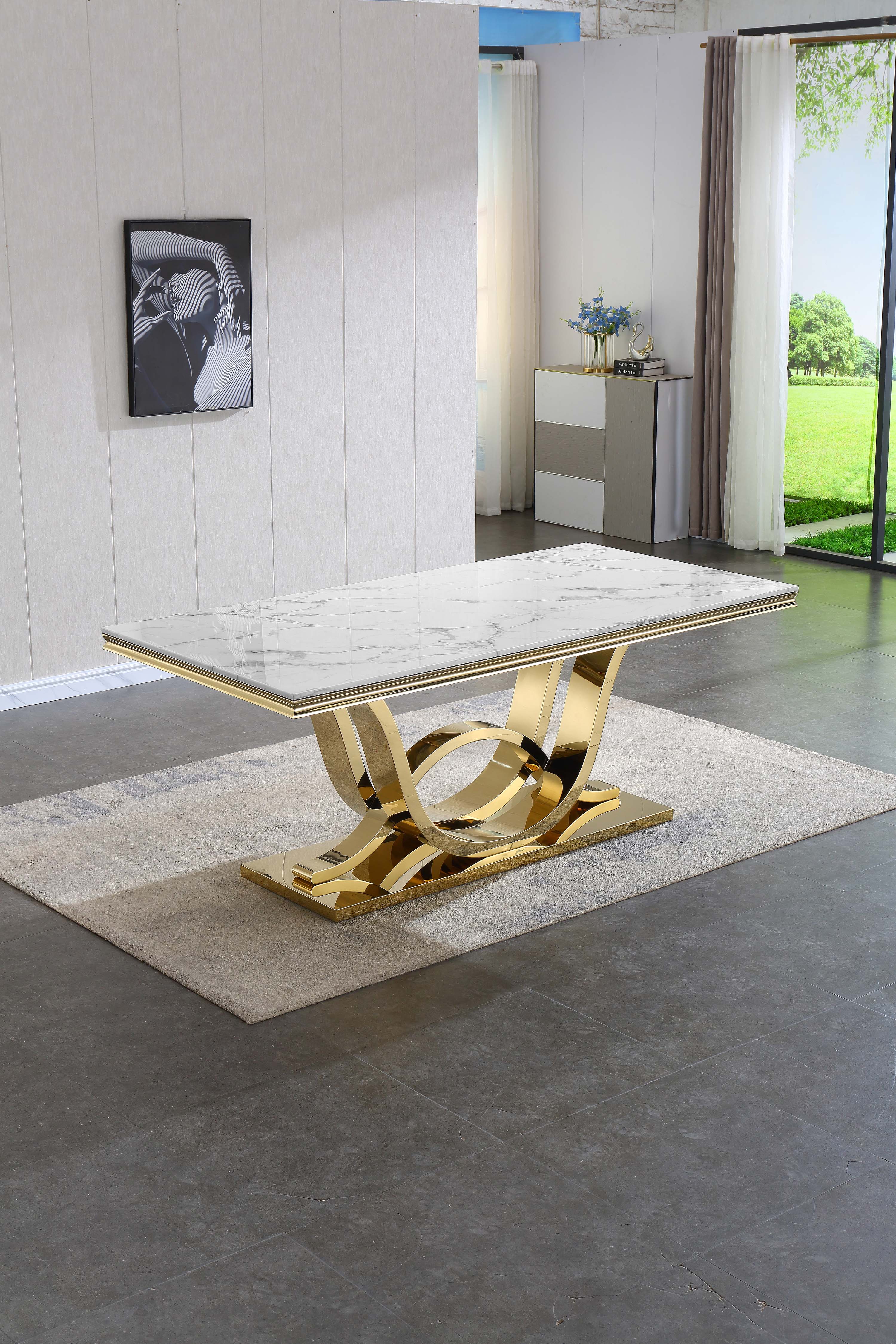 Amberlis Dining Table White Marble Gold