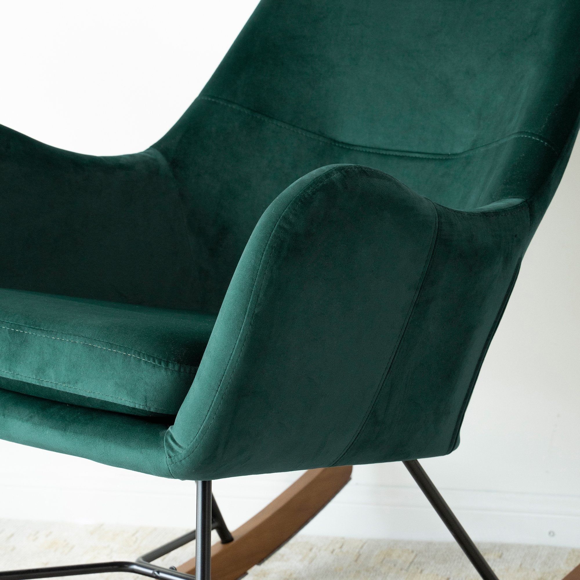 Rumi Green Velvet Fabric Rocking Chair