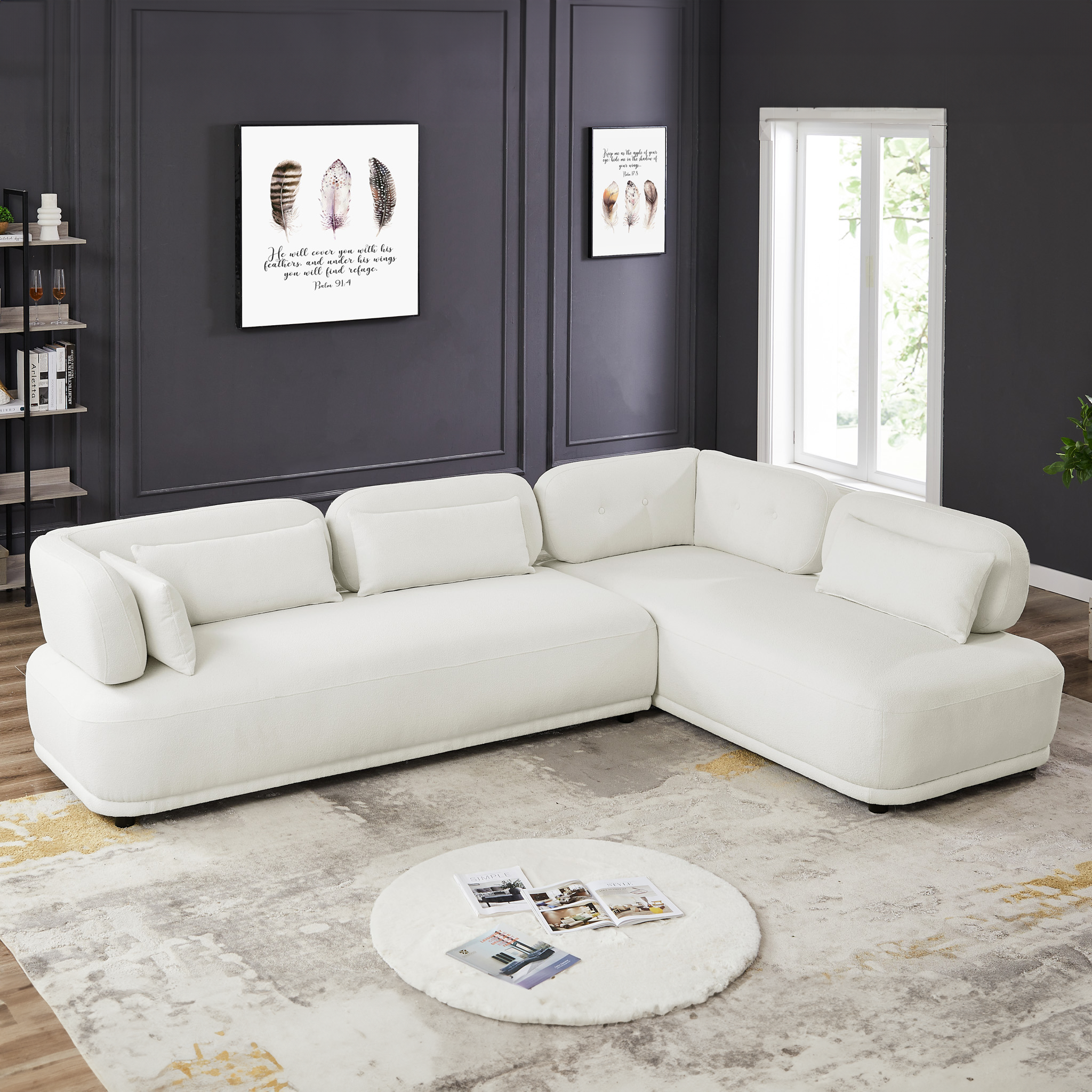 Richmond Ivory Boucle L Shaped Sectional Sofa Right Chaise