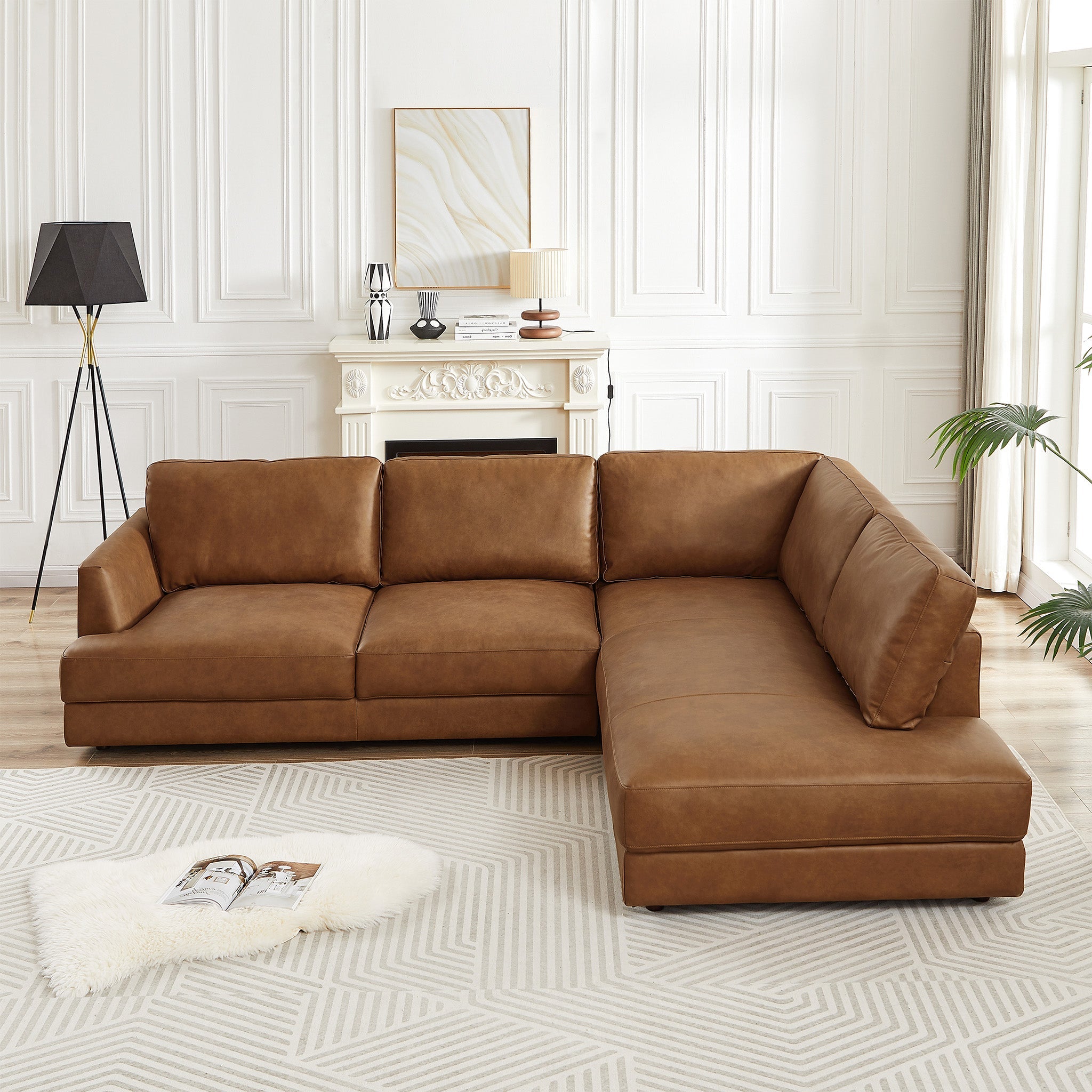 Glendale Sectional Right Cognac Leather