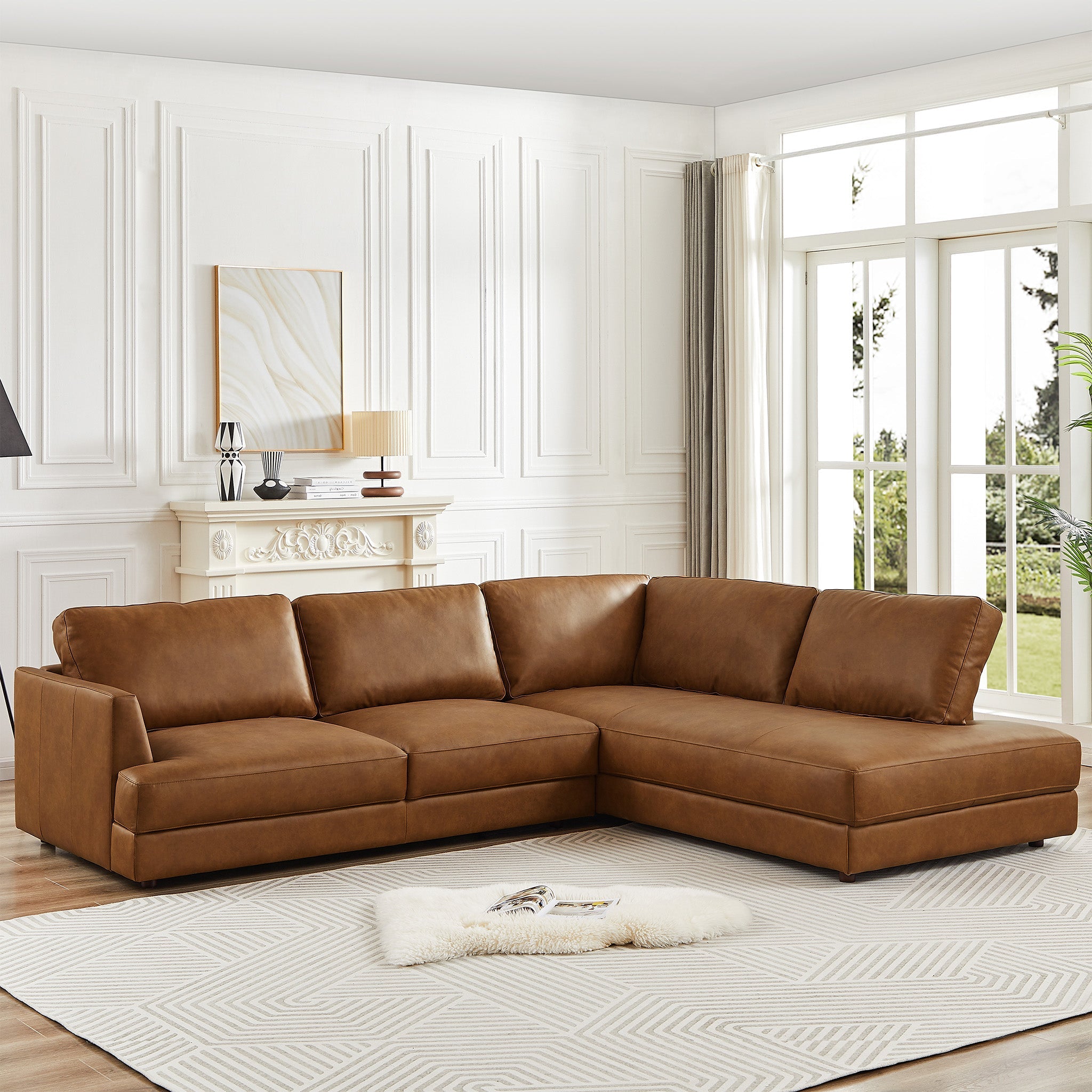 Glendale Sectional Right Cognac Leather