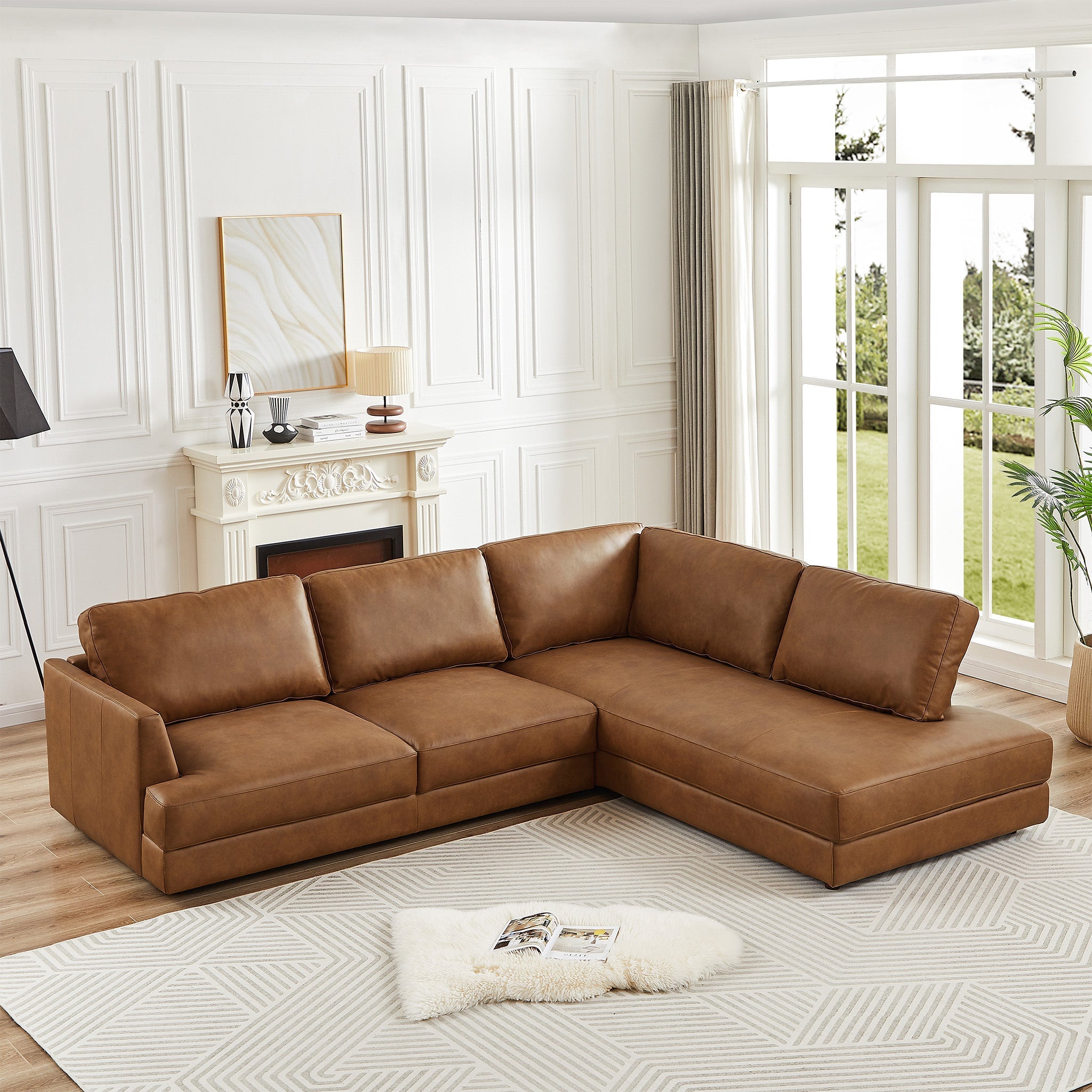 Glendale Sectional Right Cognac Leather