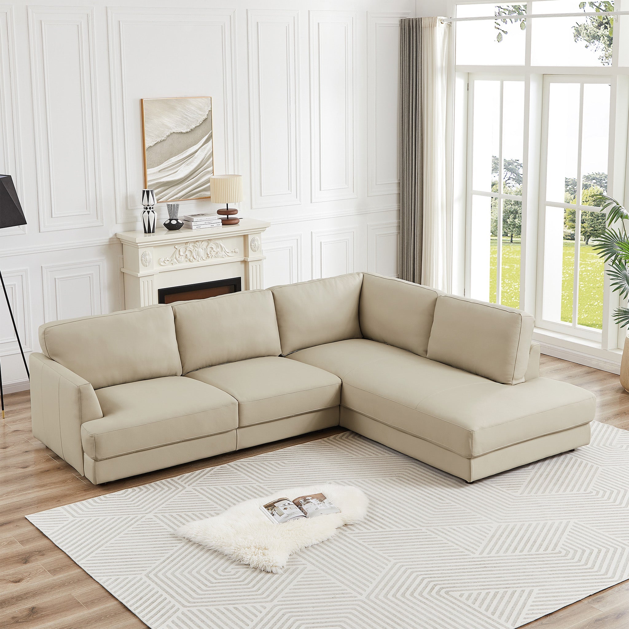 Glendale Sectional Right Cream Leather