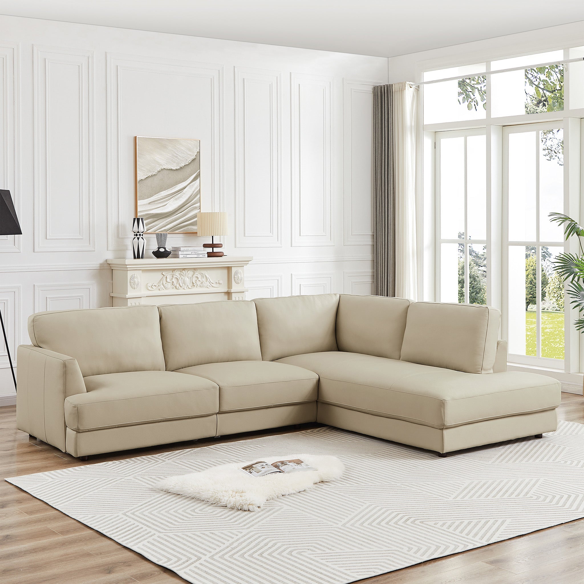 Glendale Sectional Right Cream Leather