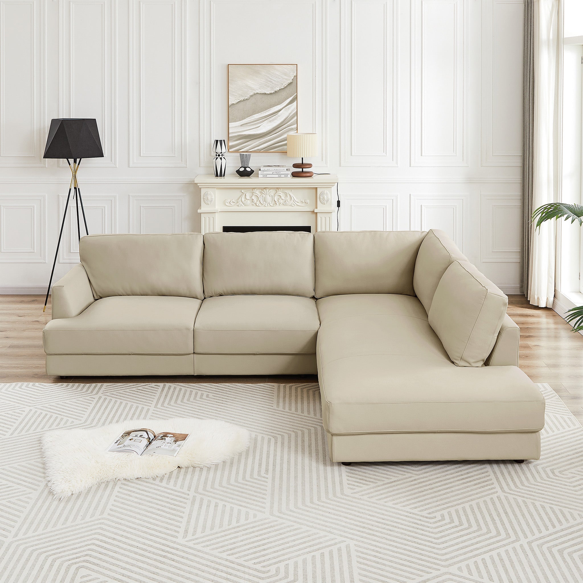 Glendale Sectional Right Cream Leather