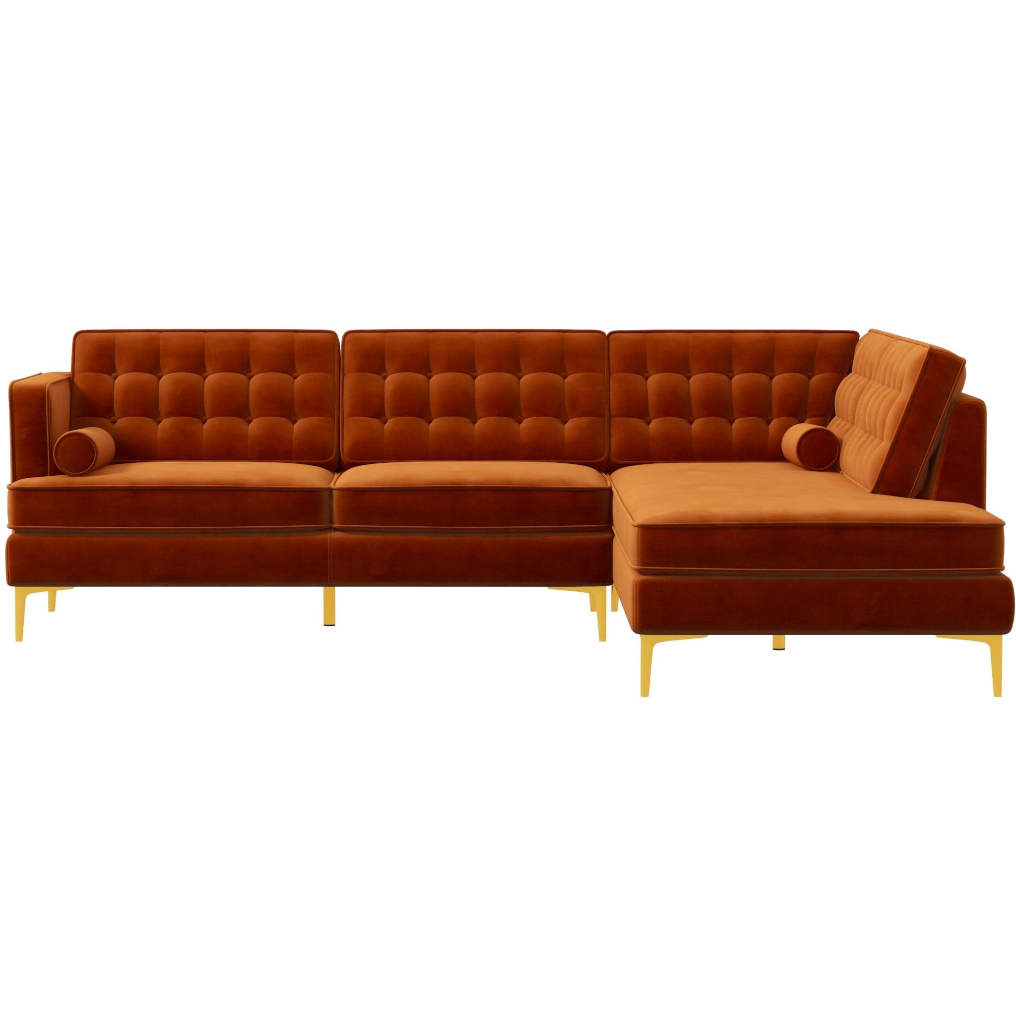 Caleb Sectional Sofa Burnt Orange Velvet Right Chaise