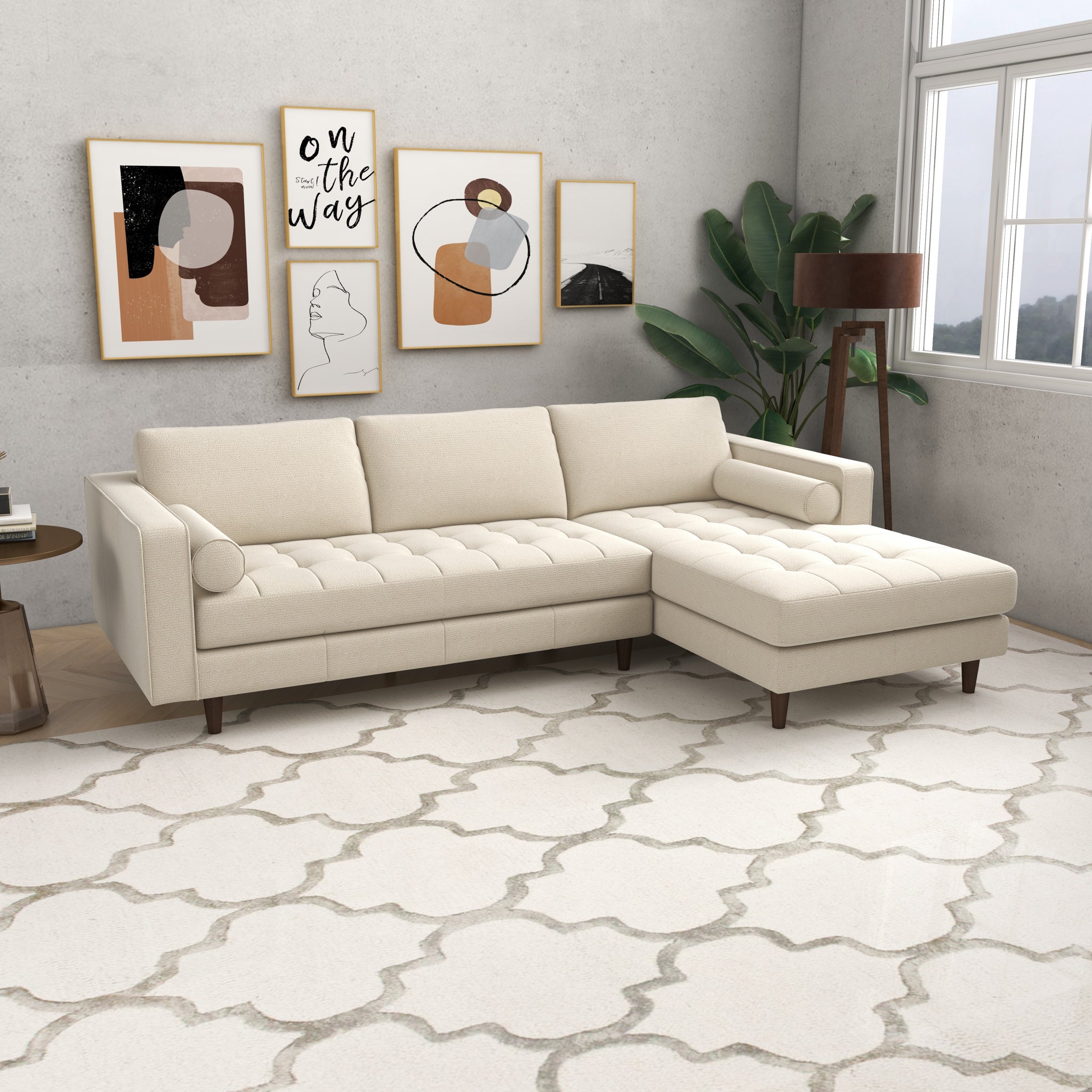 Daphne Sectional Couch Right Facing Cream Boucle