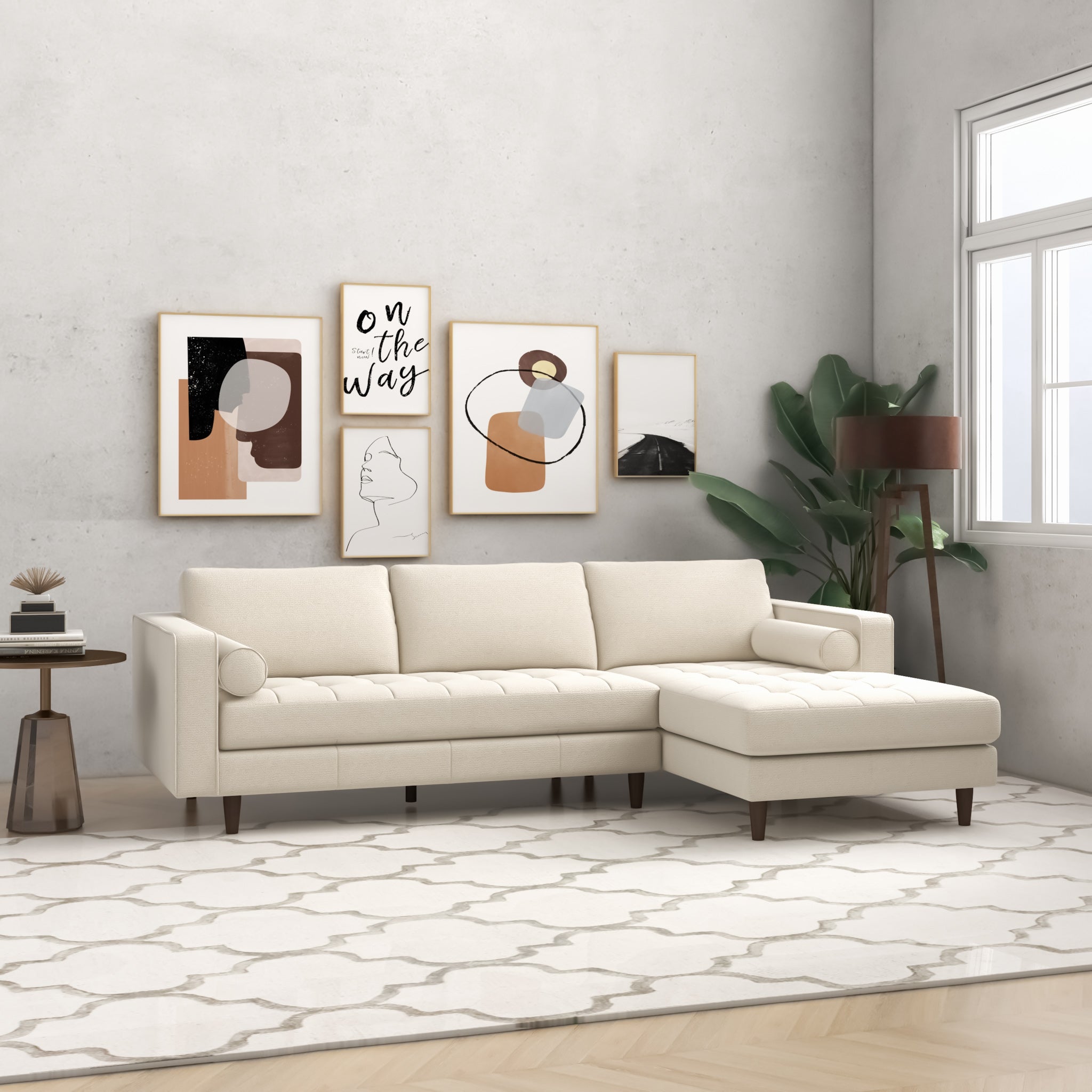 Daphne Sectional Couch Right Facing Cream Boucle