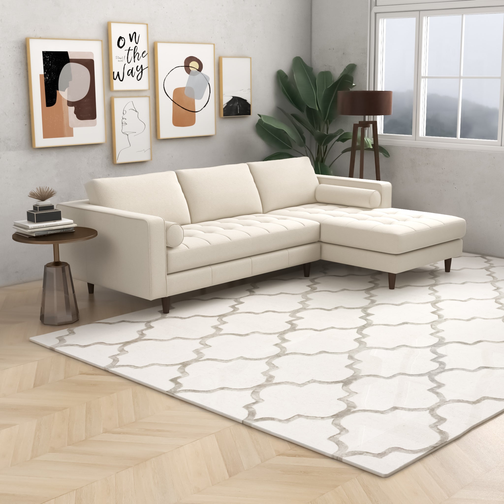 Daphne Sectional Couch Right Facing Cream Boucle