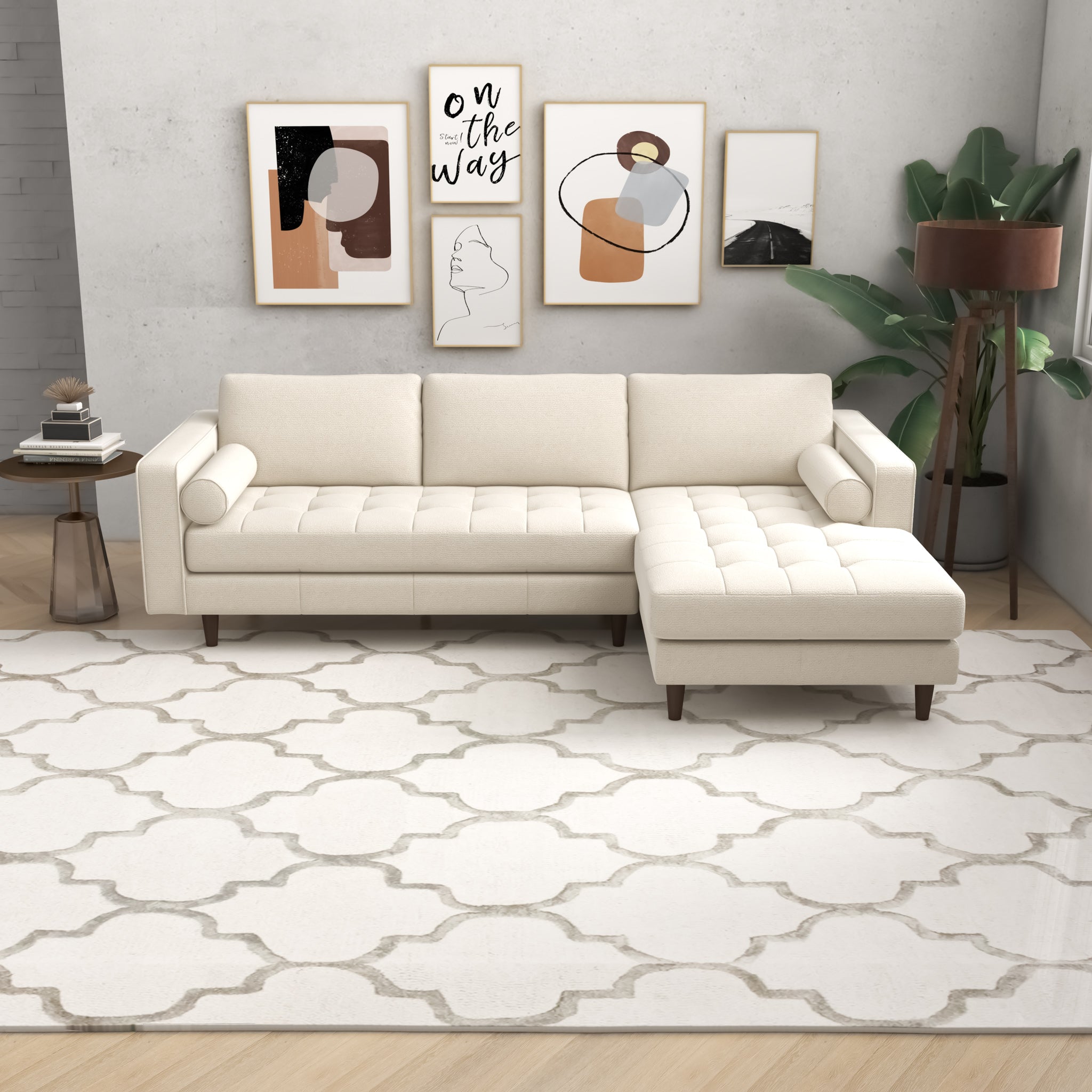 Daphne Sectional Couch Right Facing Cream Boucle