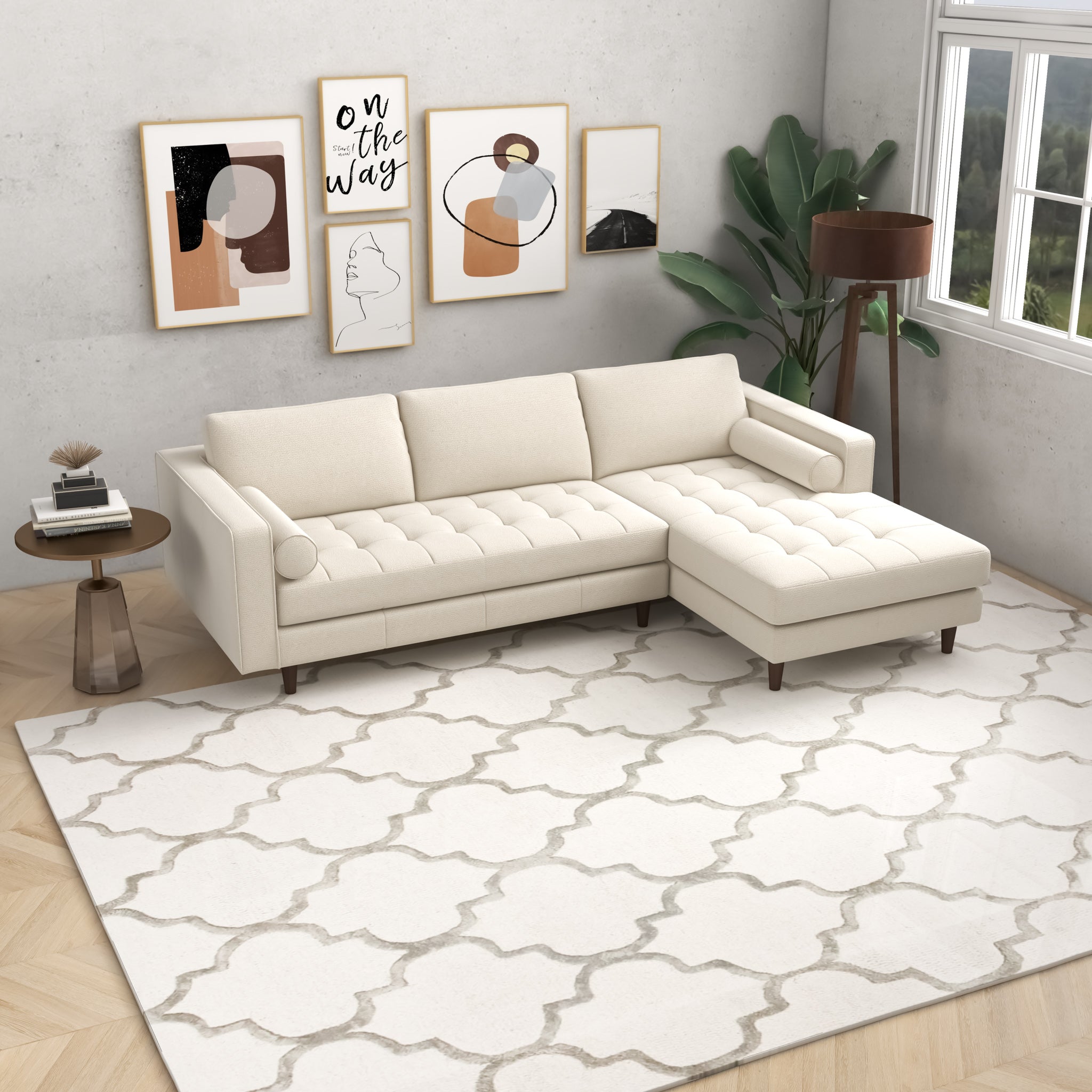 Daphne Sectional Couch Right Facing Cream Boucle