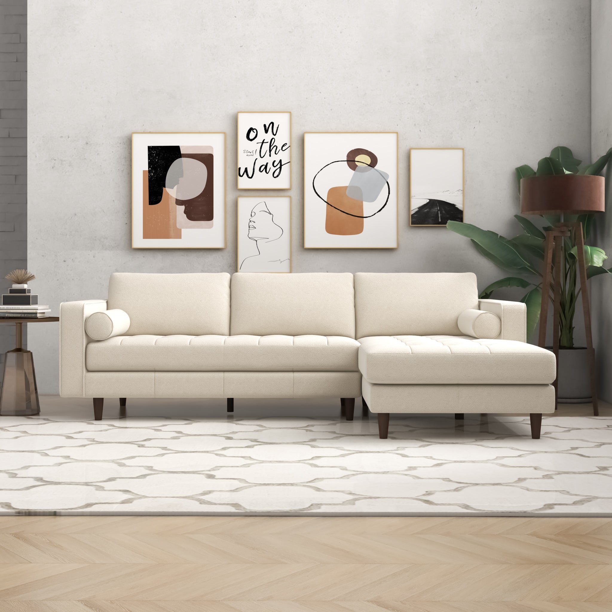 Daphne Sectional Couch Right Facing Cream Boucle