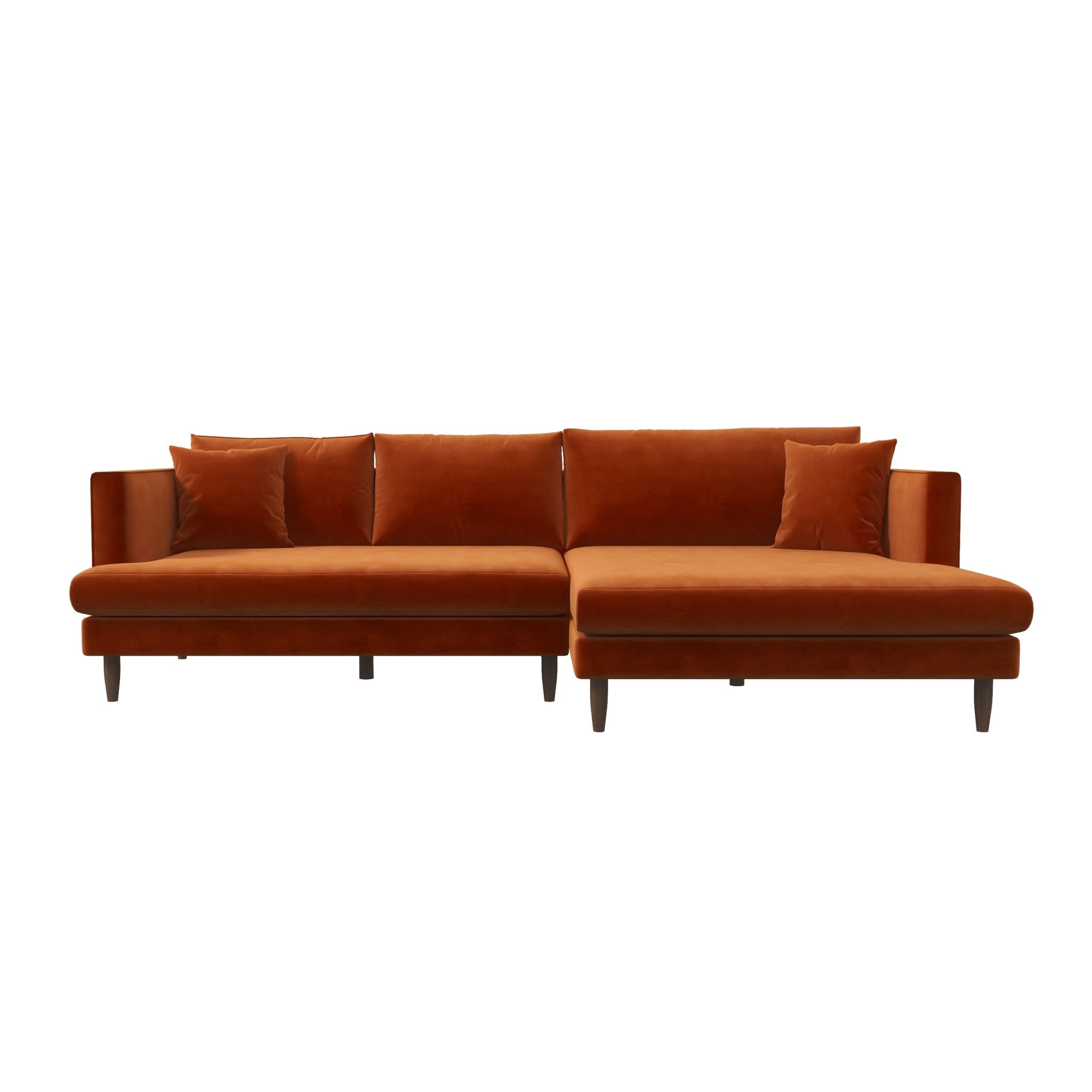 Delano Sectional Sofa Burnt Orange Velvet Right Facing Chaise