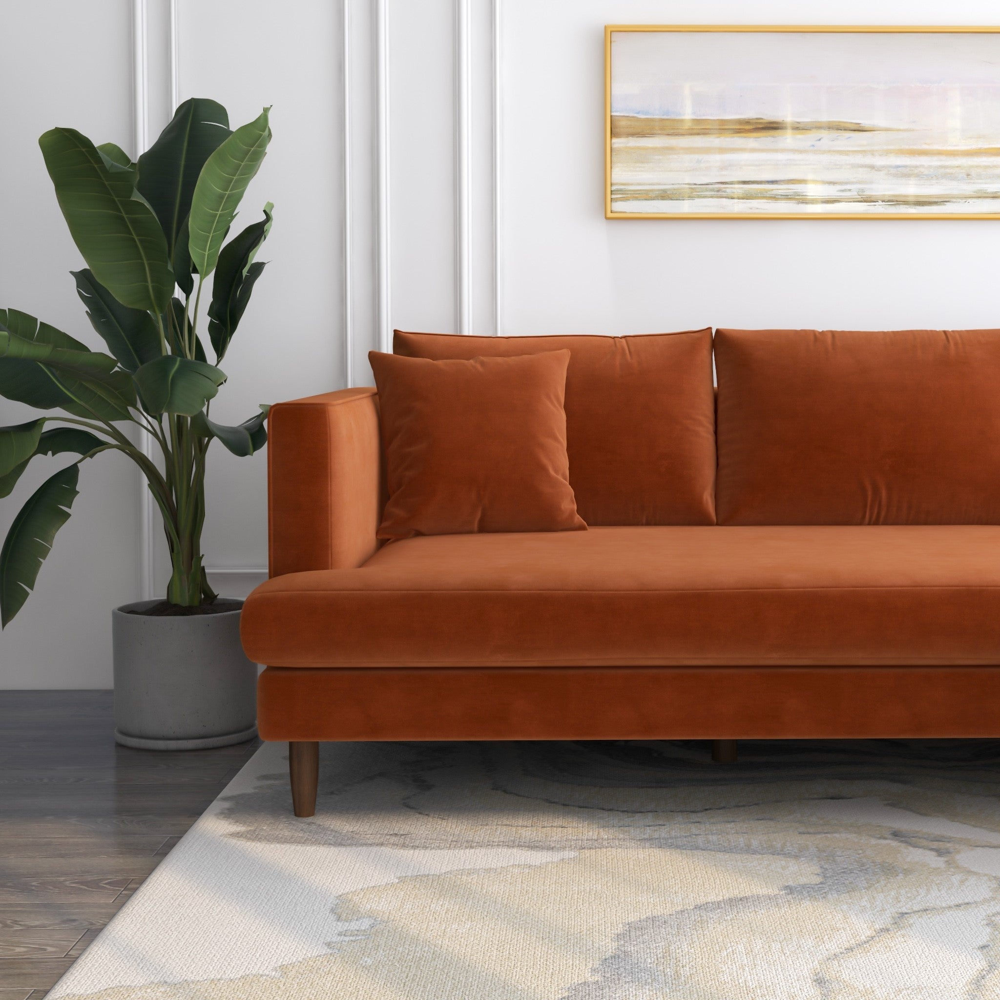 Delano Sectional Sofa Burnt Orange Velvet Right Facing Chaise