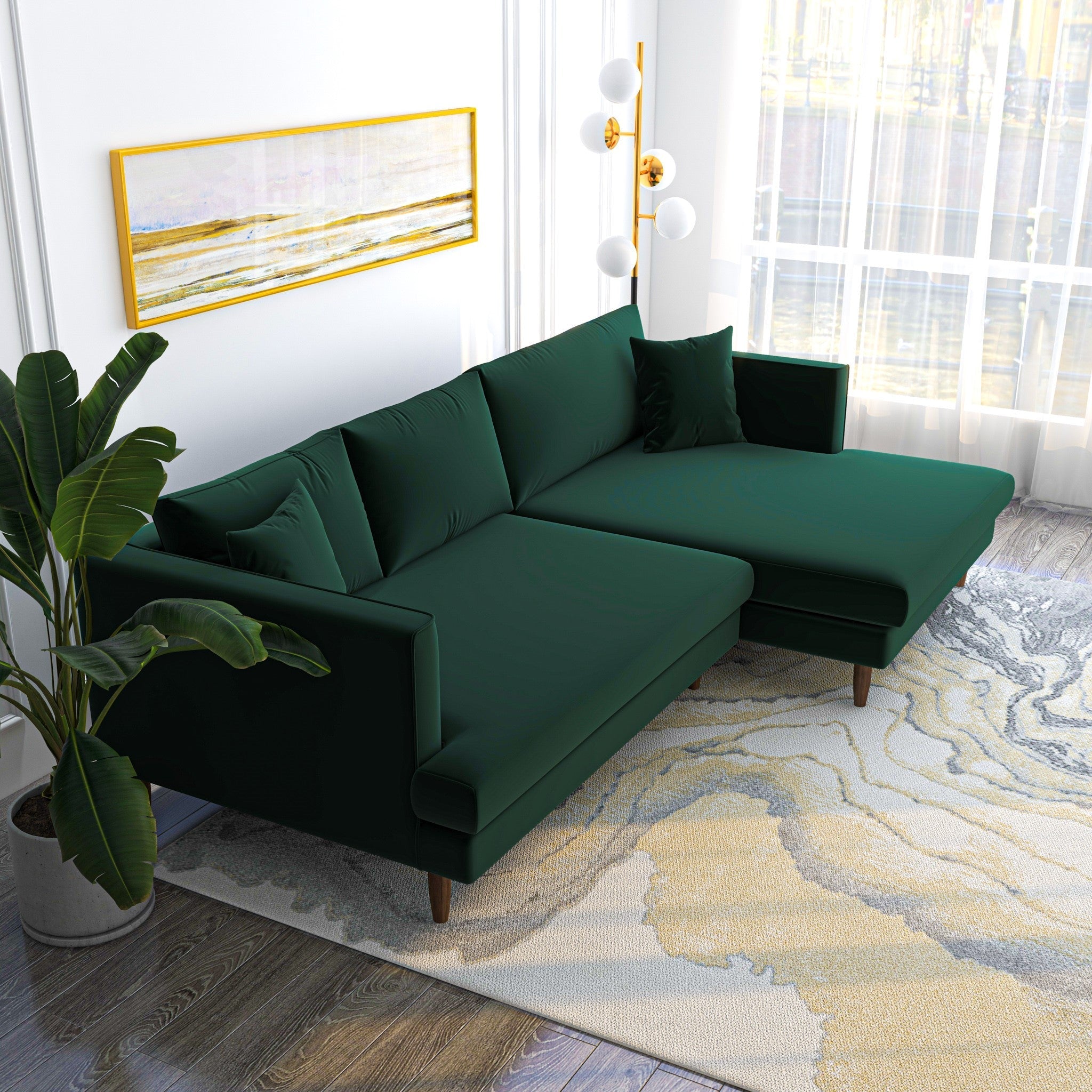 Delano Sectional Sofa Green Velvet Right Facing Chaise