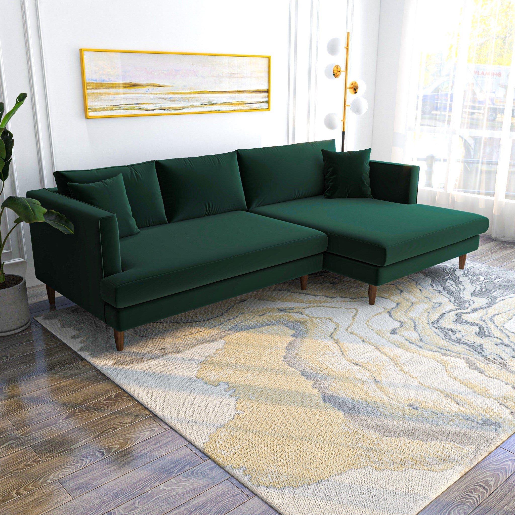 Delano Sectional Sofa Green Velvet Right Facing Chaise