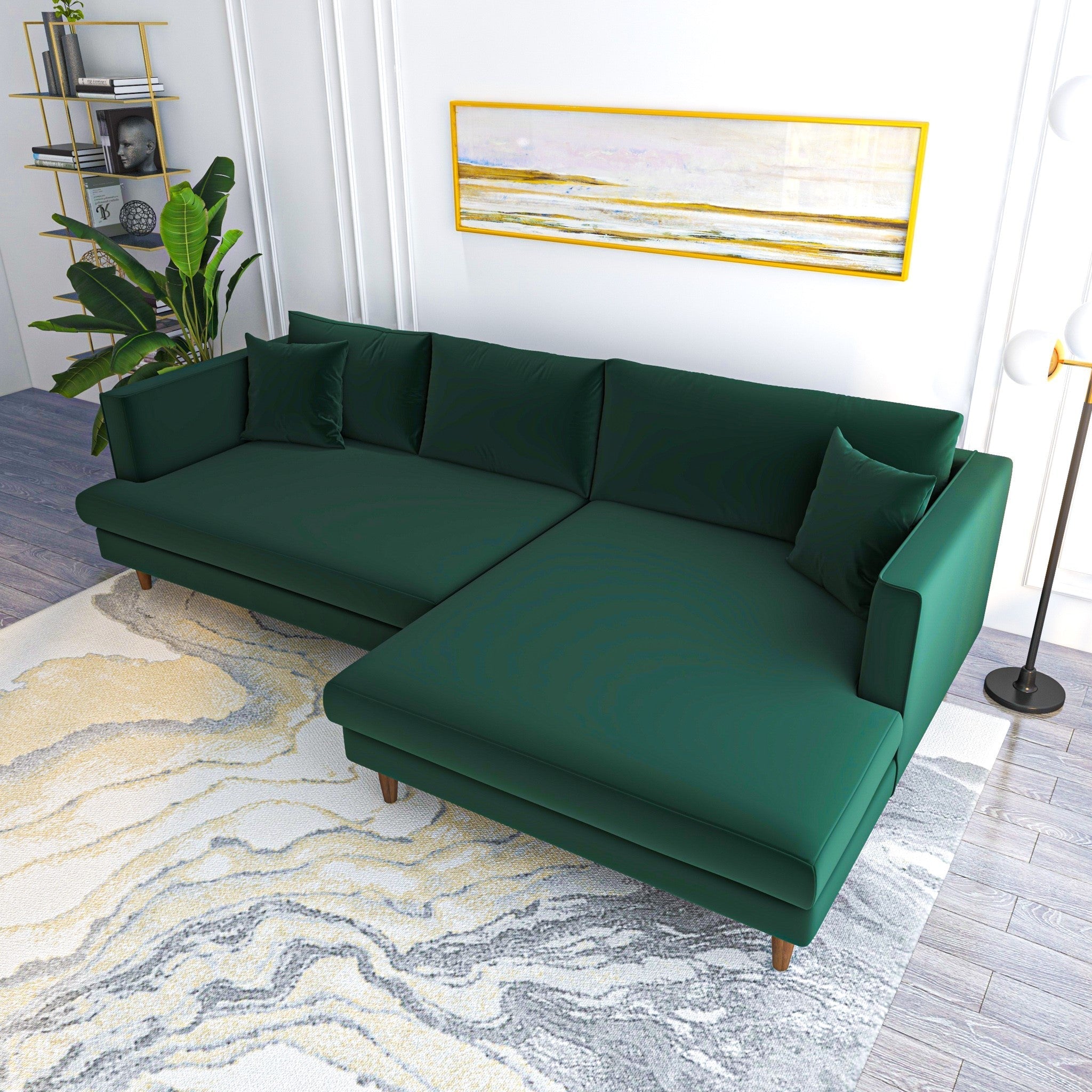 Delano Sectional Sofa Green Velvet Right Facing Chaise