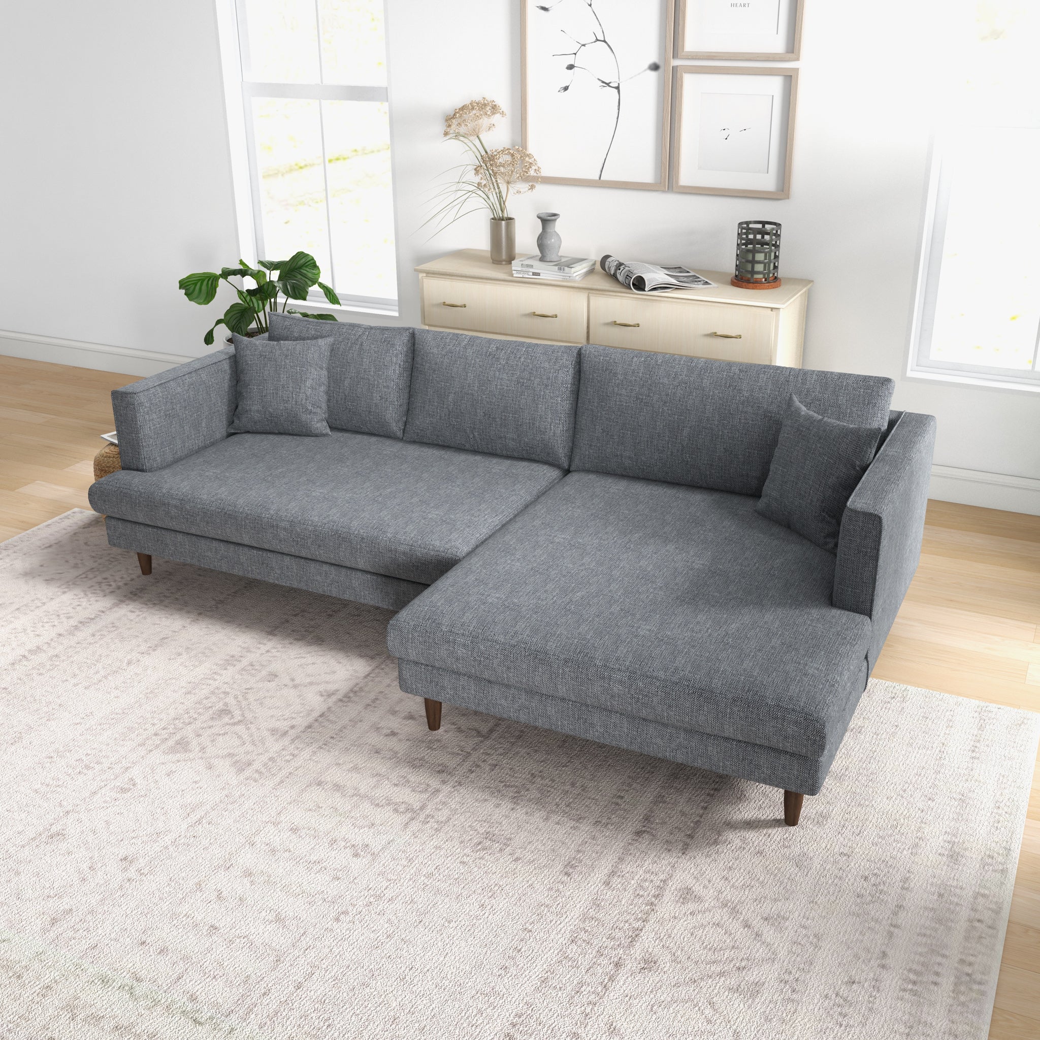 Delano Sectional Sofa Grey Linen Right Facing Chaise