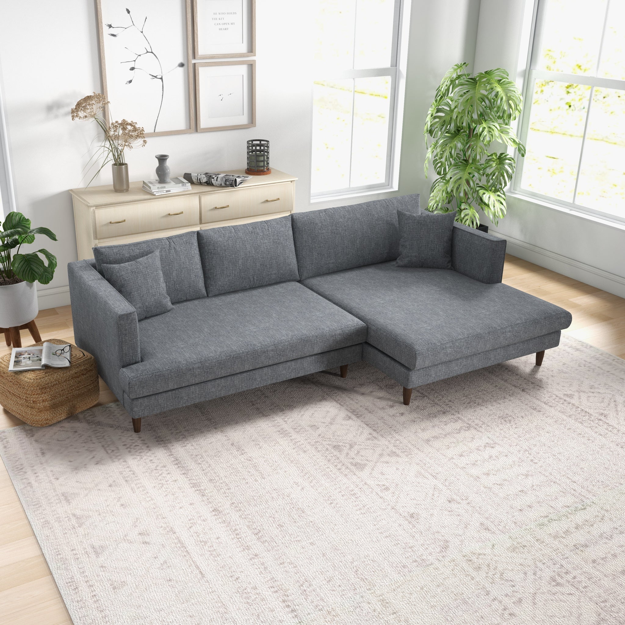 Delano Sectional Sofa Grey Linen Right Facing Chaise