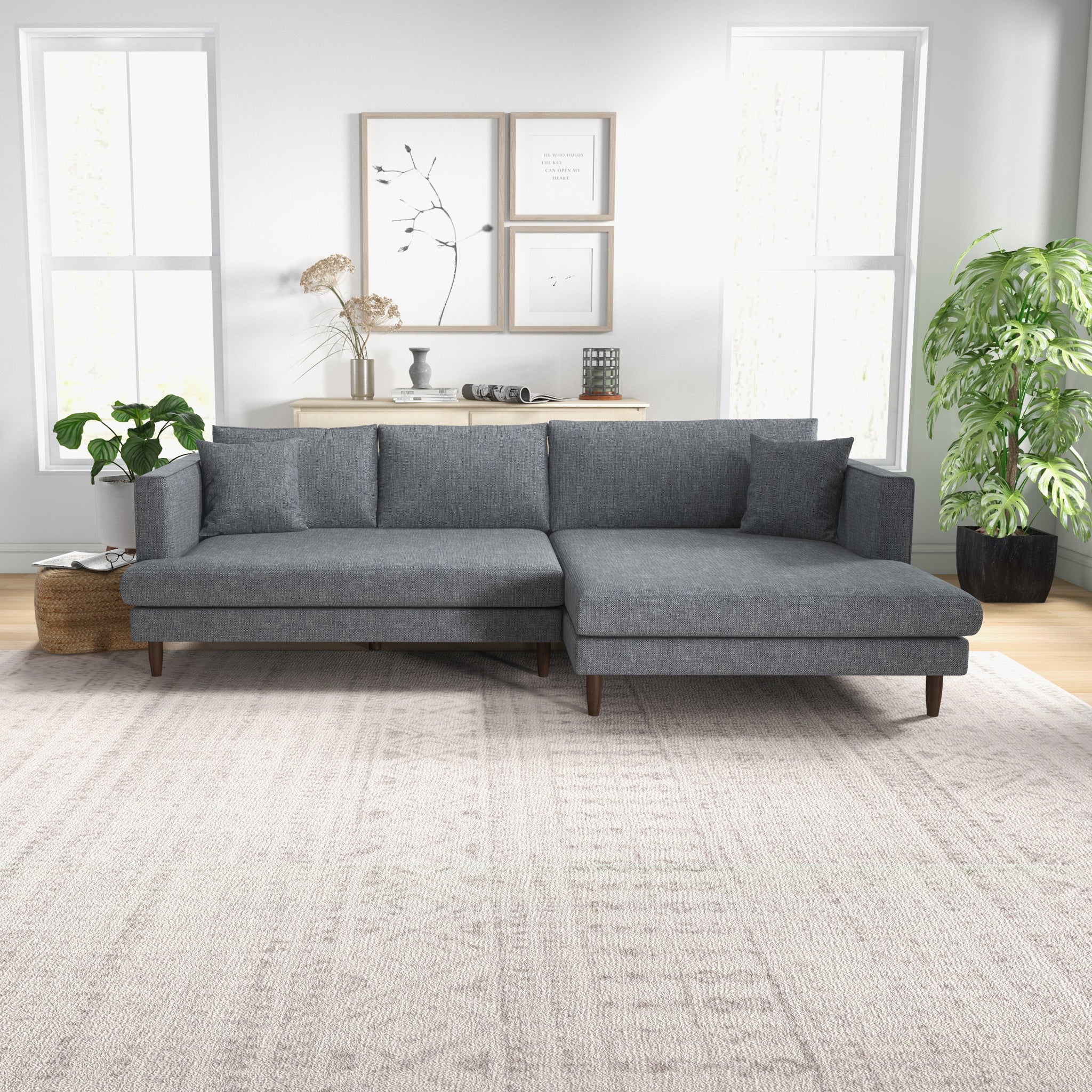 Delano Sectional Sofa Grey Linen Right Facing Chaise