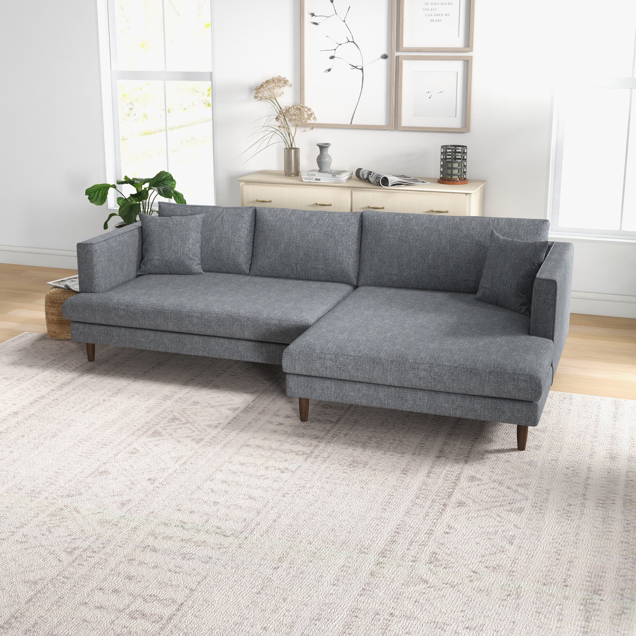 Delano Sectional Sofa Grey Linen Right Facing Chaise