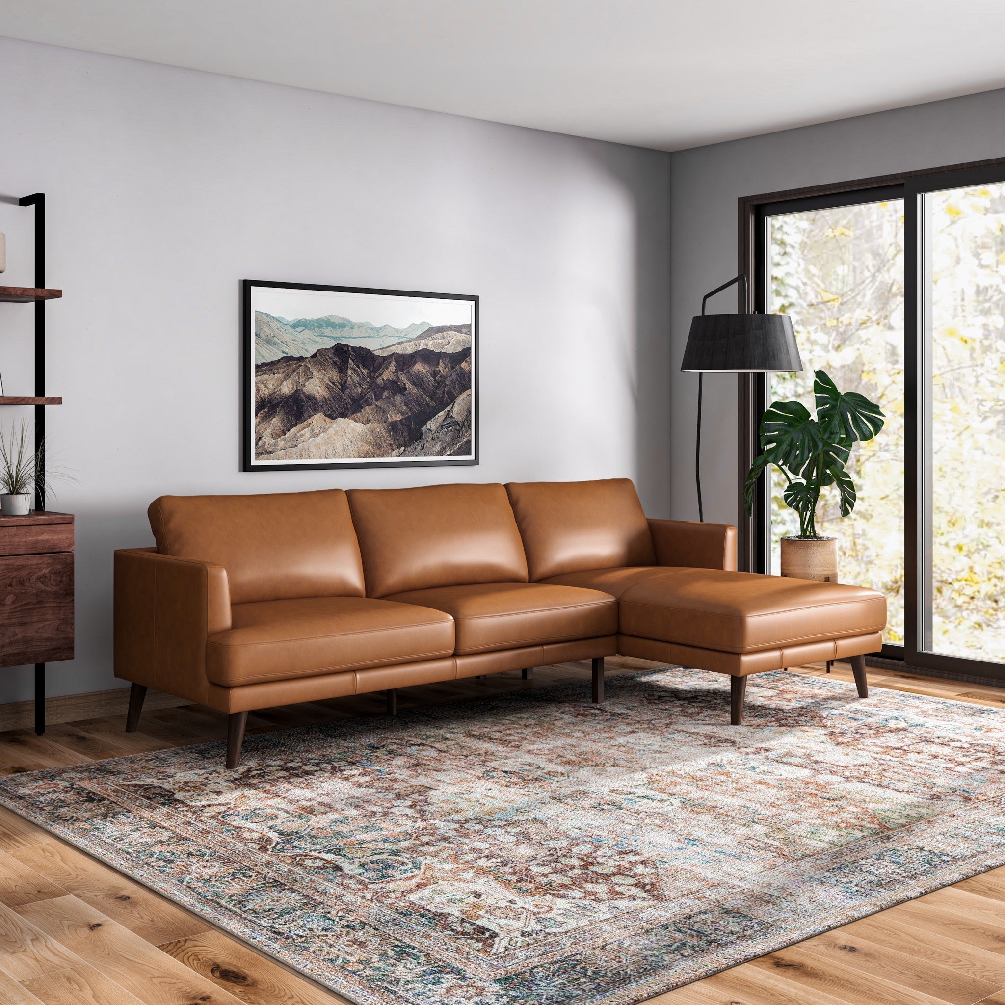 Lorena Sectional Sofa Tan Leather Right Facing Chaise