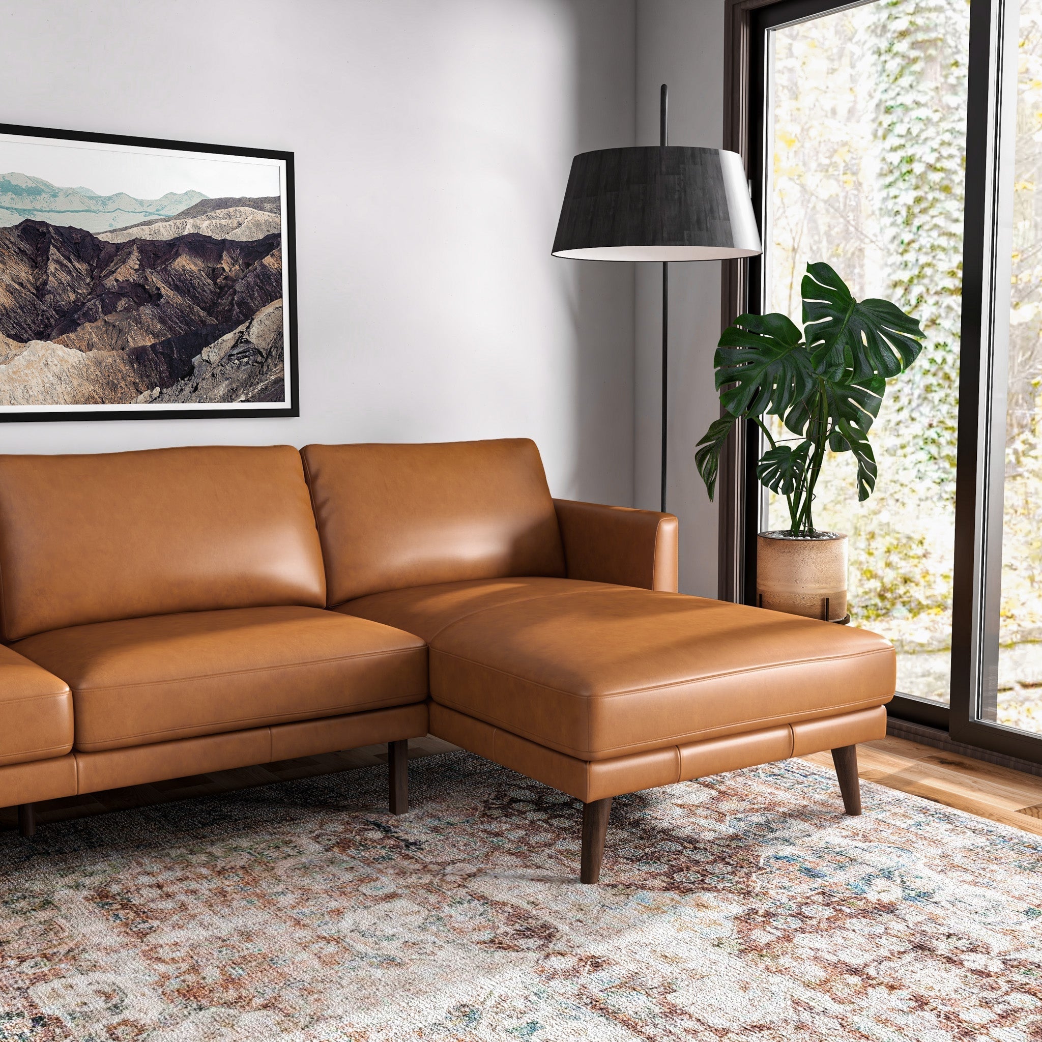 Lorena Sectional Sofa Tan Leather Right Facing Chaise