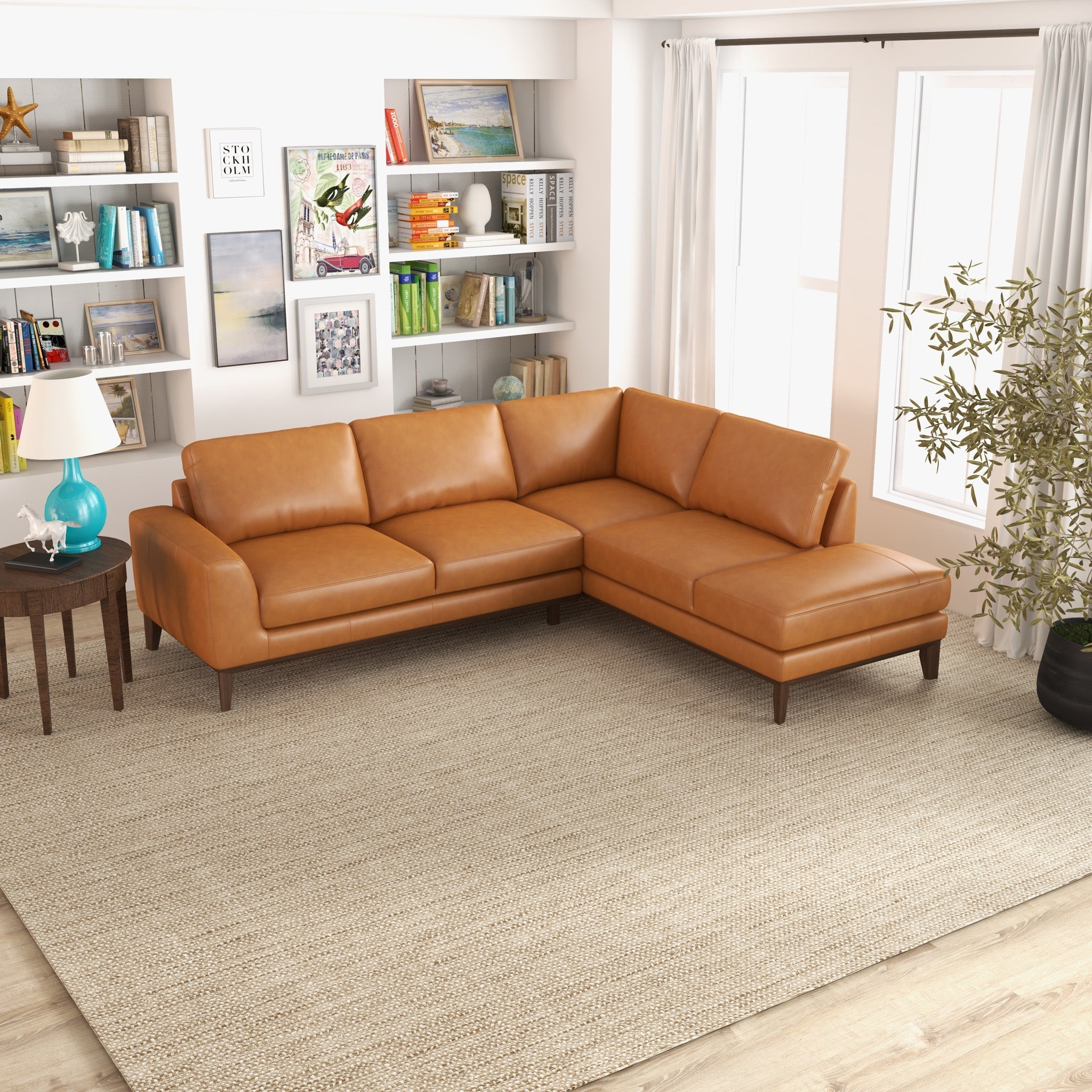 Mayfair Leather Sectional Tan Right Facing Chaise