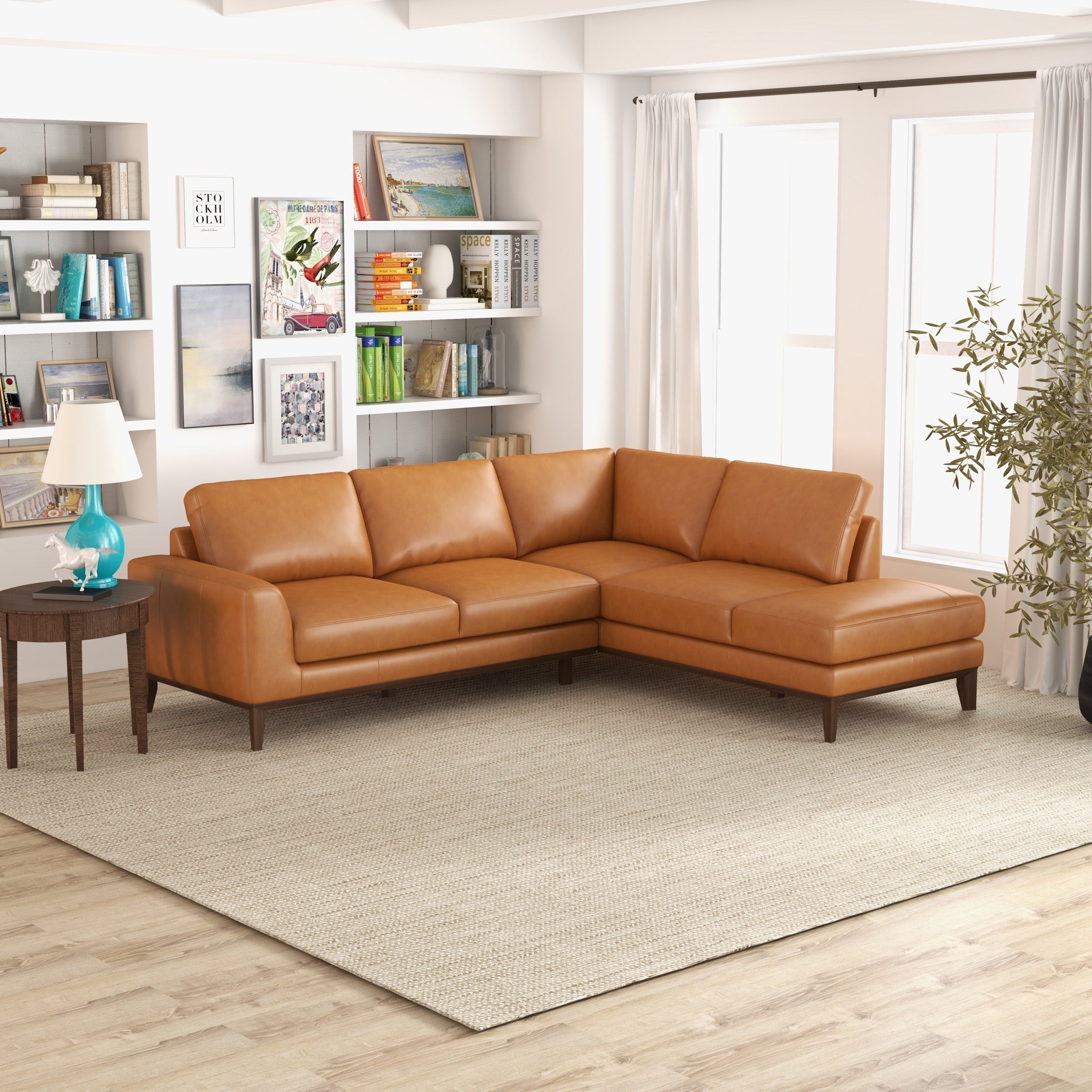 Mayfair Leather Sectional Tan Right Facing Chaise