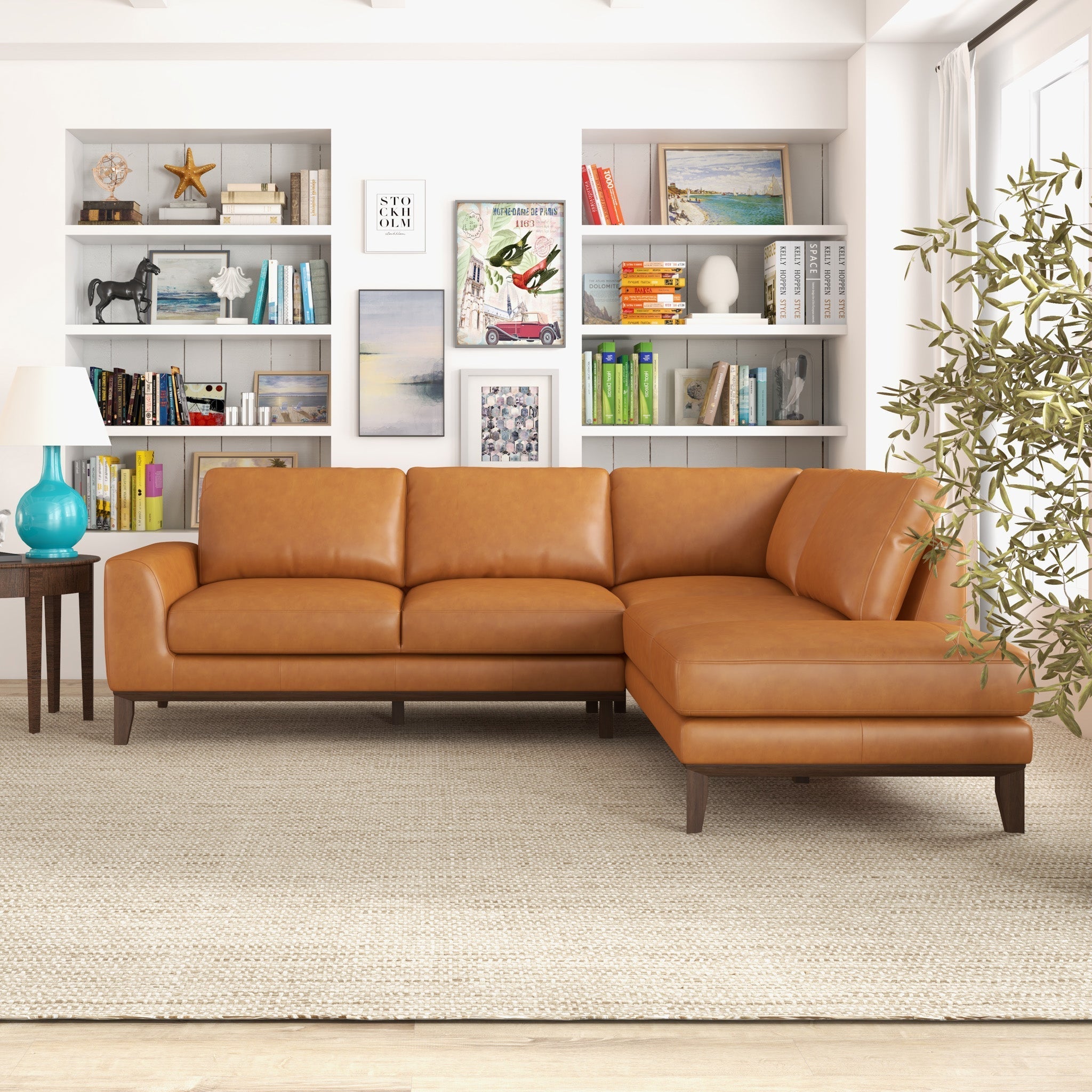 Mayfair Leather Sectional Tan Right Facing Chaise