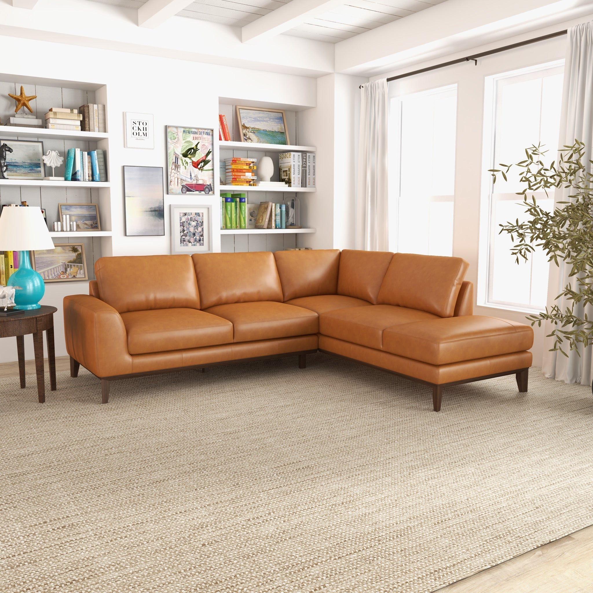 Mayfair Leather Sectional Tan Right Facing Chaise