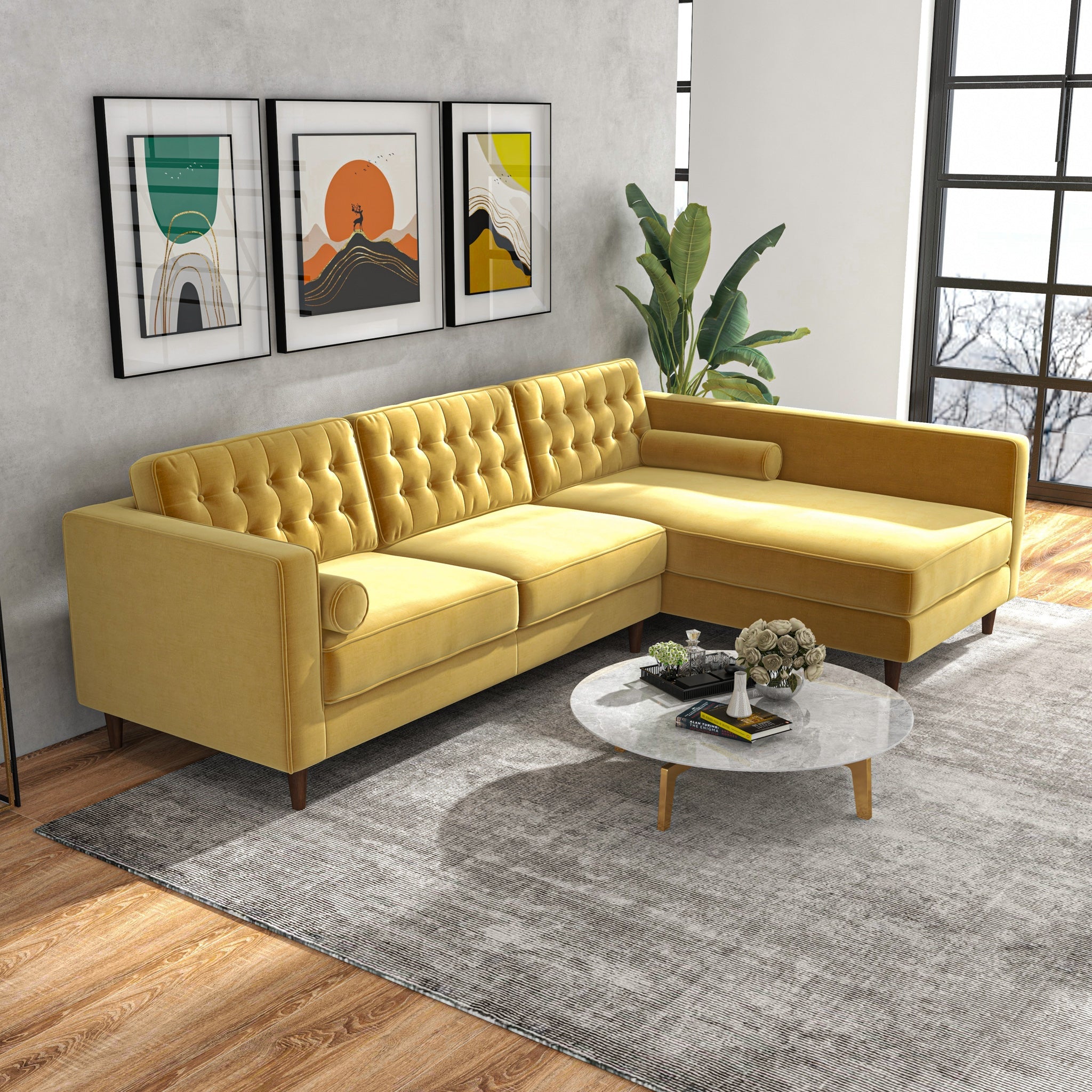 Olson Sectional Sofa Gold Velvet Right Chaise