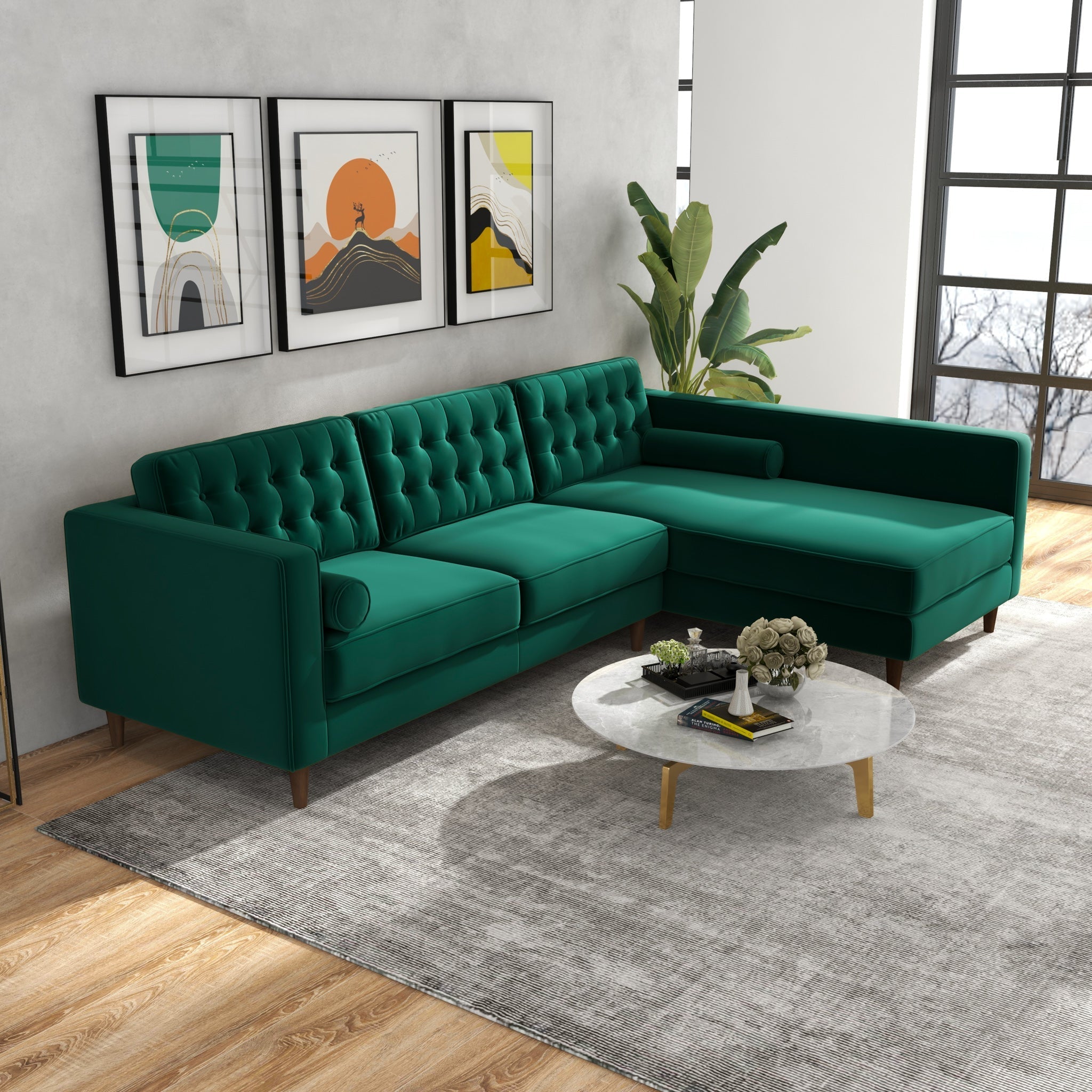 Olson Sectional Sofa Green Right Chaise