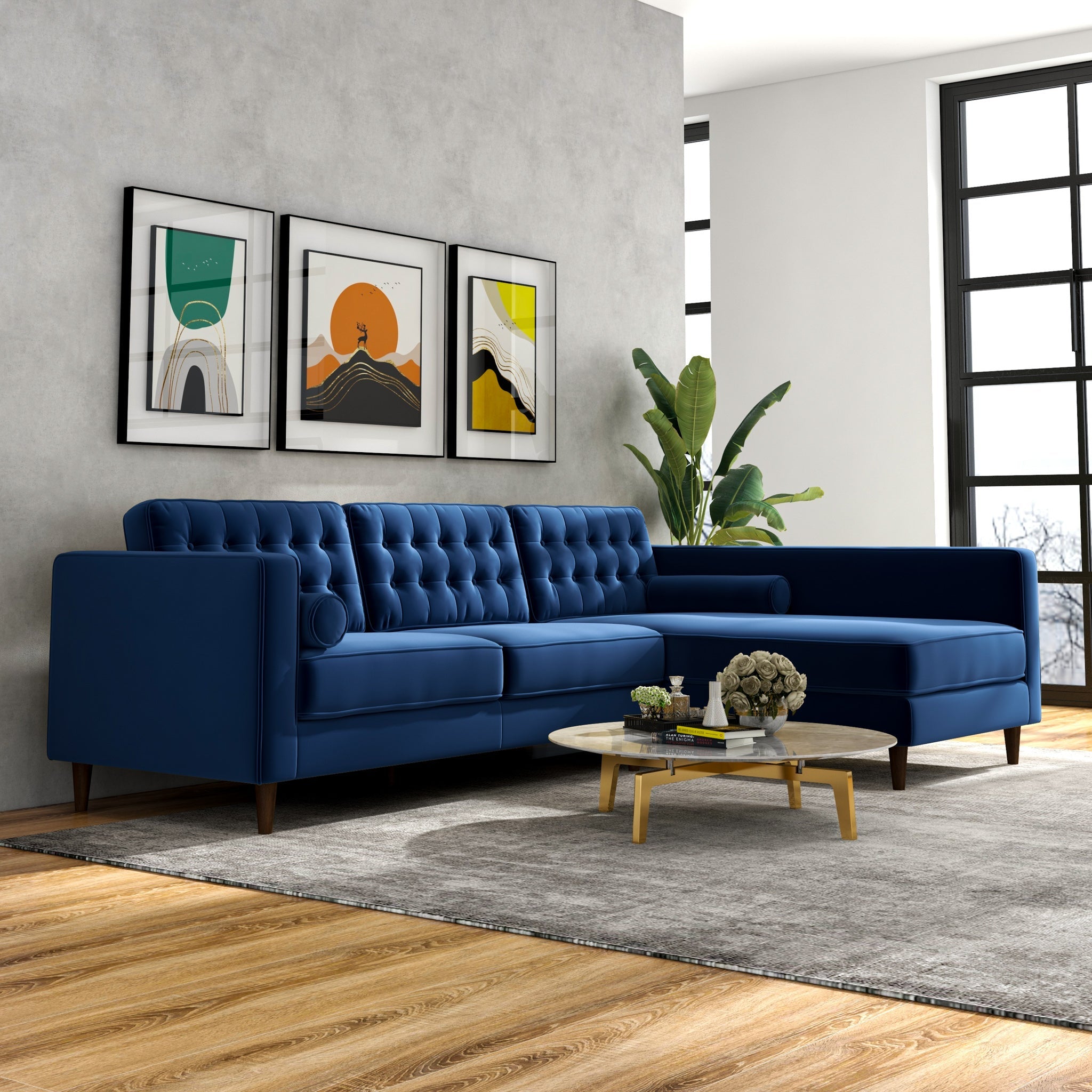 Olson Sectional Sofa Midnight Blue Right Chaise