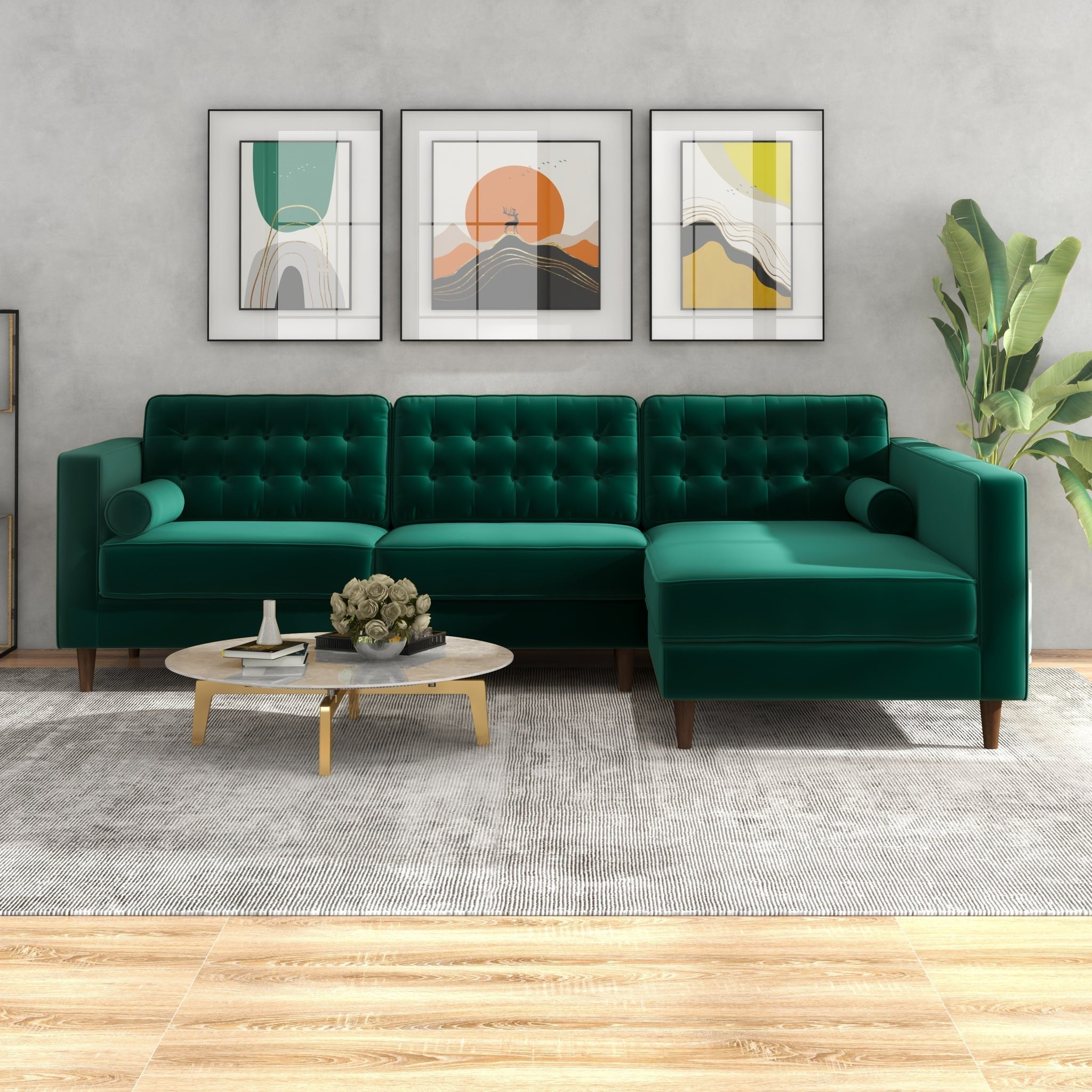 Olson Sectional Sofa Green Right Chaise