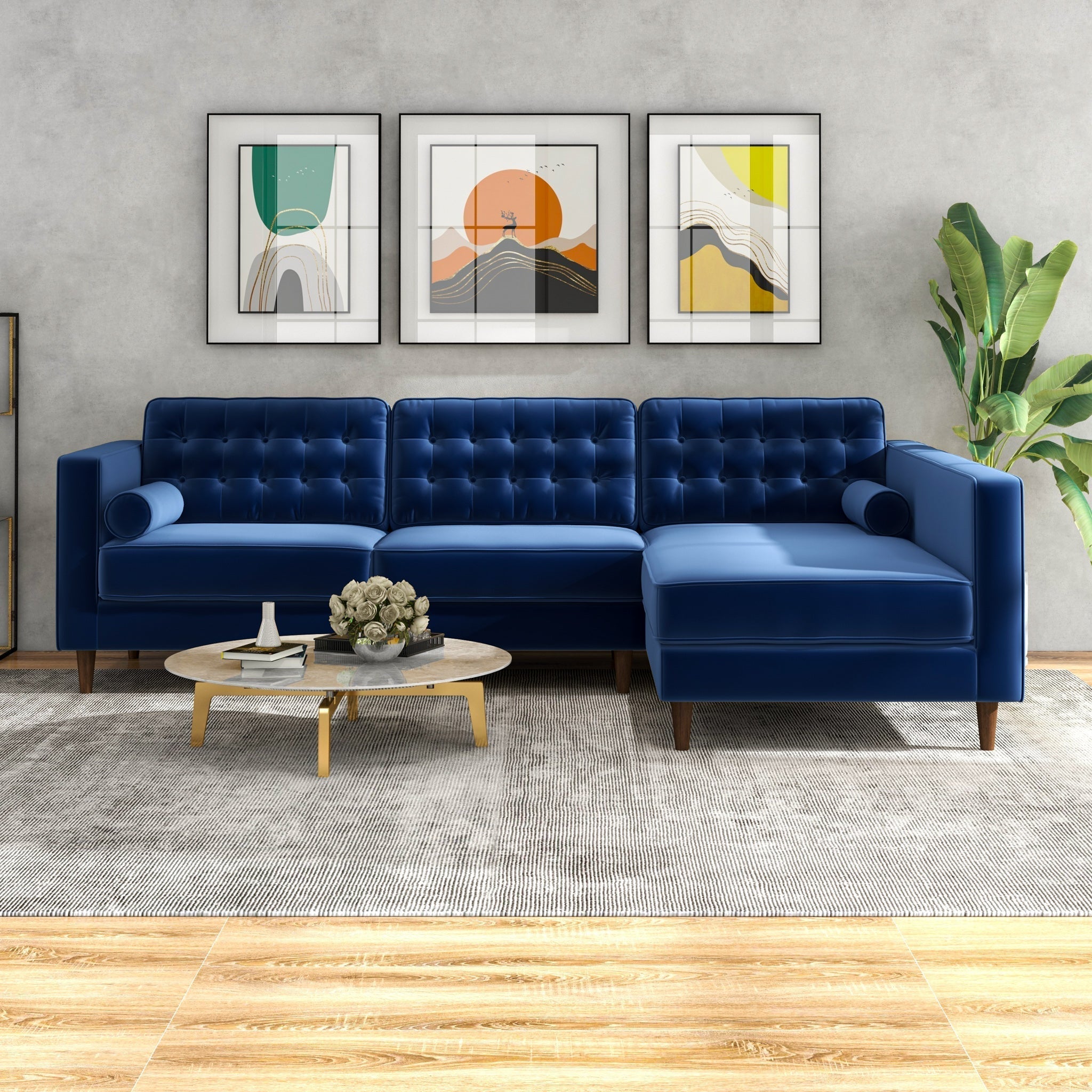 Olson Sectional Sofa Midnight Blue Right Chaise