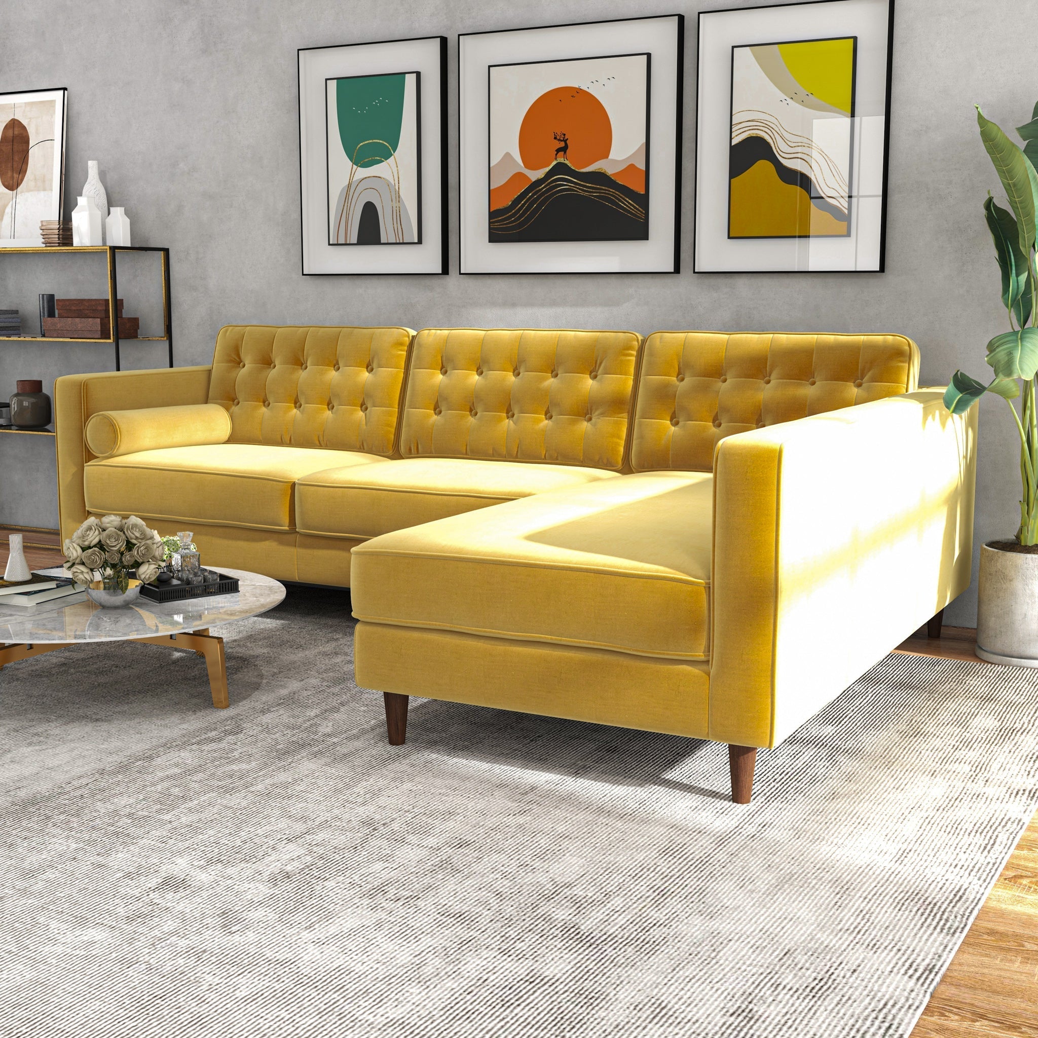 Olson Sectional Sofa Gold Velvet Right Chaise