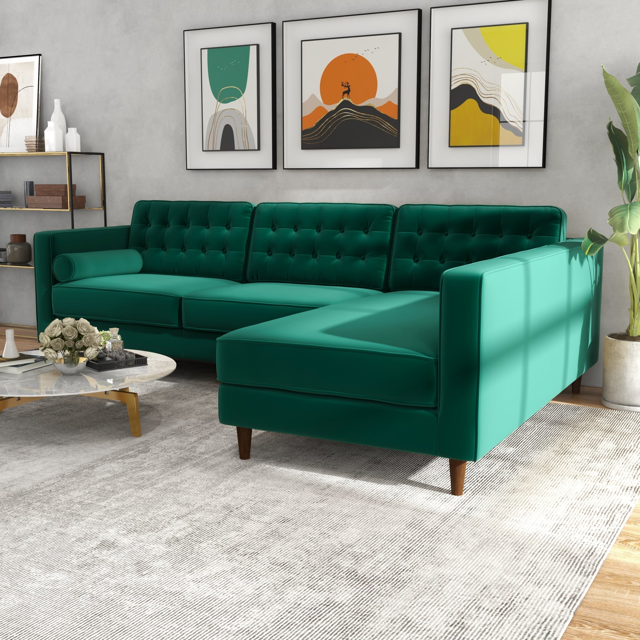 Olson Sectional Sofa Green Right Chaise