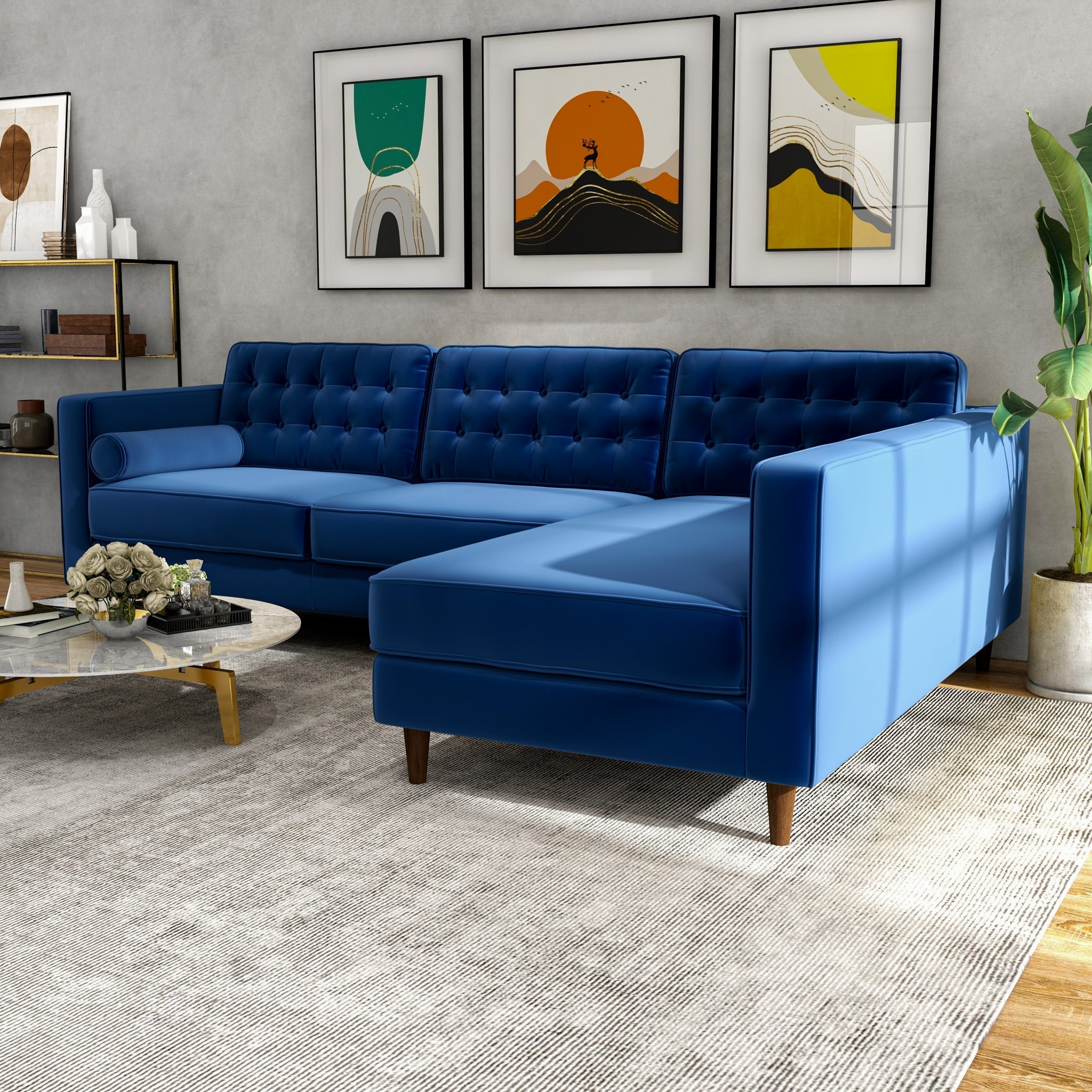 Olson Sectional Sofa Midnight Blue Right Chaise